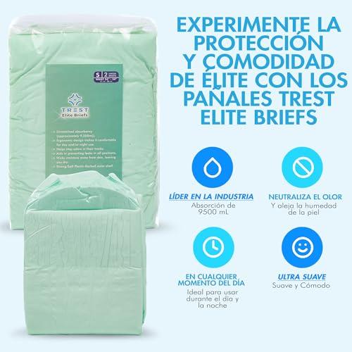 Trest TREST Elite Briefs for Men and Women, Overnight Diapers for Incontinence, Elite Absorbency, Comfortable, Odor Neutralizing and Secure Fit with 2 Wide Tabs - Green, Small (Pack of 2)