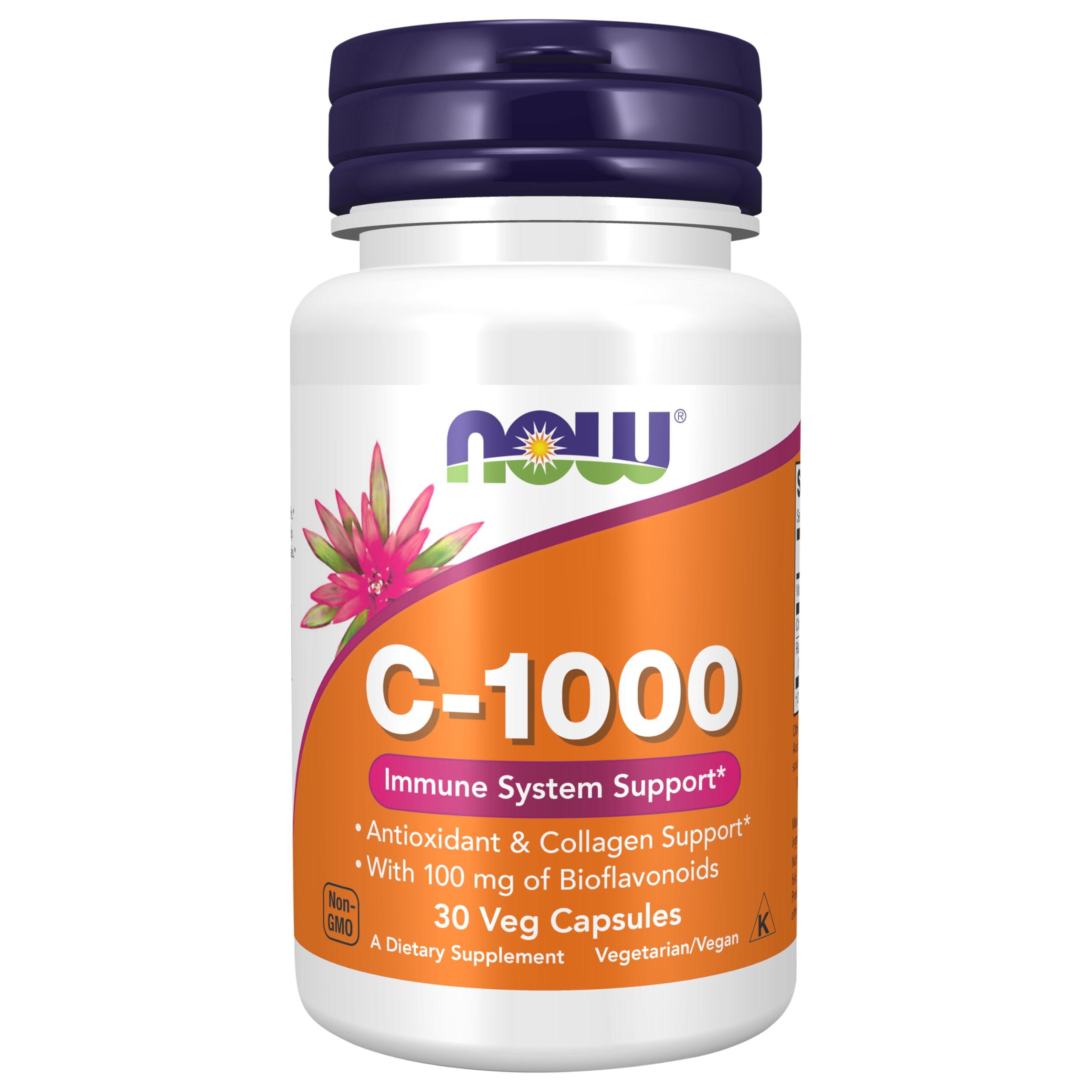 NOW NOW Supplements, Vitamin C-1,000 with Rose HIPS & Bioflavonoids, Antioxidant Protection*, 30 Veg Capsules
