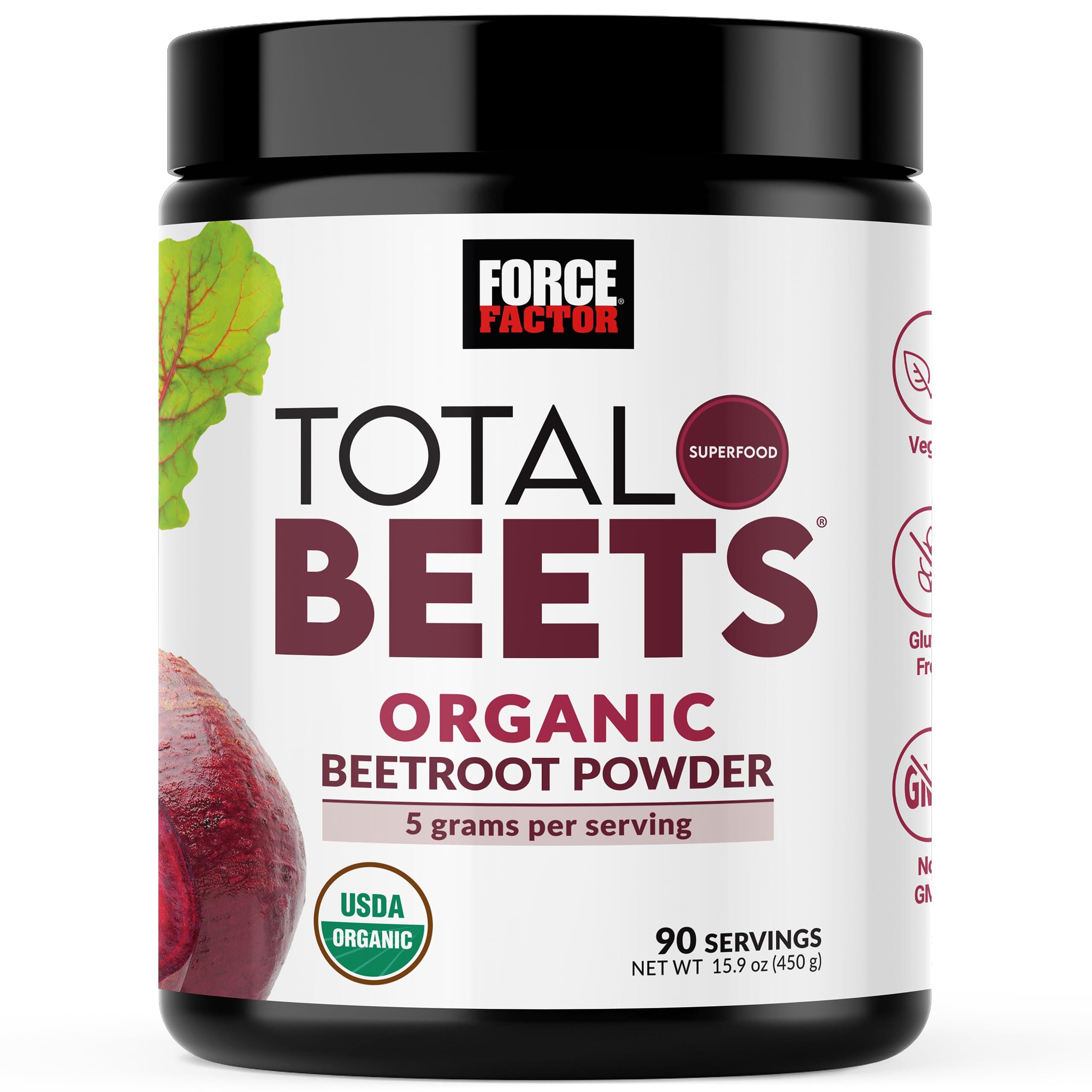 Force Factor Force Factor Total Beets Organic Beetroot Powder Superfood to Boost Daily Nutrition, USDA Organic, Vegan, Gluten-Free, and Non-GMO Beet Supplement, Unflavored, 90 Servings