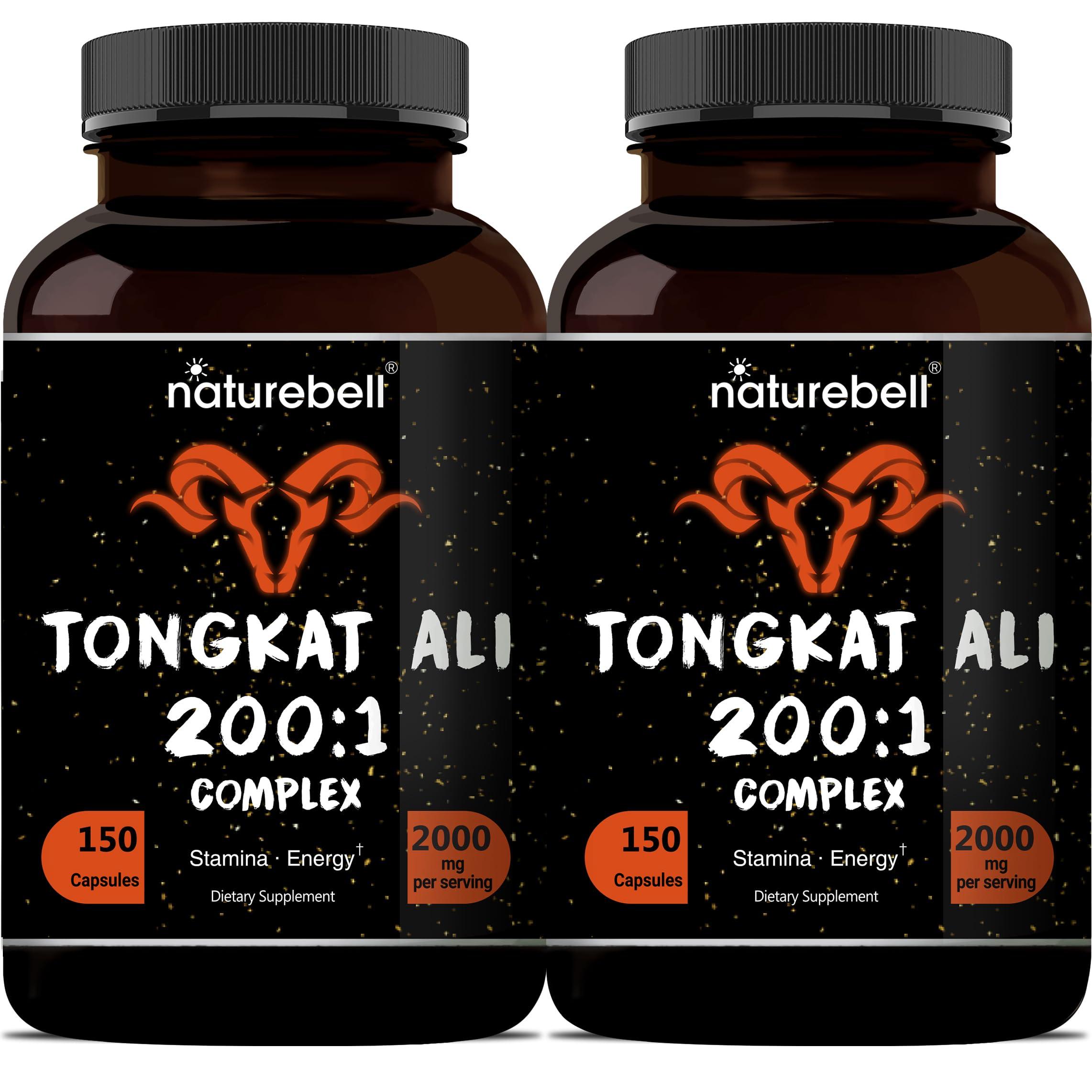 NatureBell Tongkat Ali 200:1 (Longjack) Extract for Men, 2000mg Per Serving, Indonesia Origin, Eurycoma Longifolia | with Panax Ginseng for Energy, Stamina, & Male Health Support (150 Count (Pack of 2))