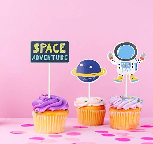 CCINEE CCINEE 24 Pieces Astronaut Cupcake Toppers Space Party Decoration Cupcake Toppers Rocket Themed Spaceship Outer Space Dog Cupcake Toppers Party Aliens Cake Decorative Favor Supplies