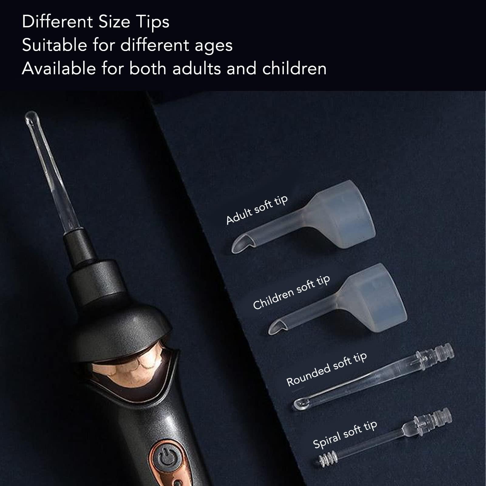 SALALIS Electric Ear Vacuum Cleaner with LED Light Soft Tip USB Charging Ear Wax Removal Tool Ear Vacuum Soft Ear Cleaner Earwax Removal Kit for Adults (Black)