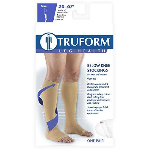 Truform Truform 20-30 mmHg Compression Stocking for Men and Women, Knee High Length, Open Toe, White, Small