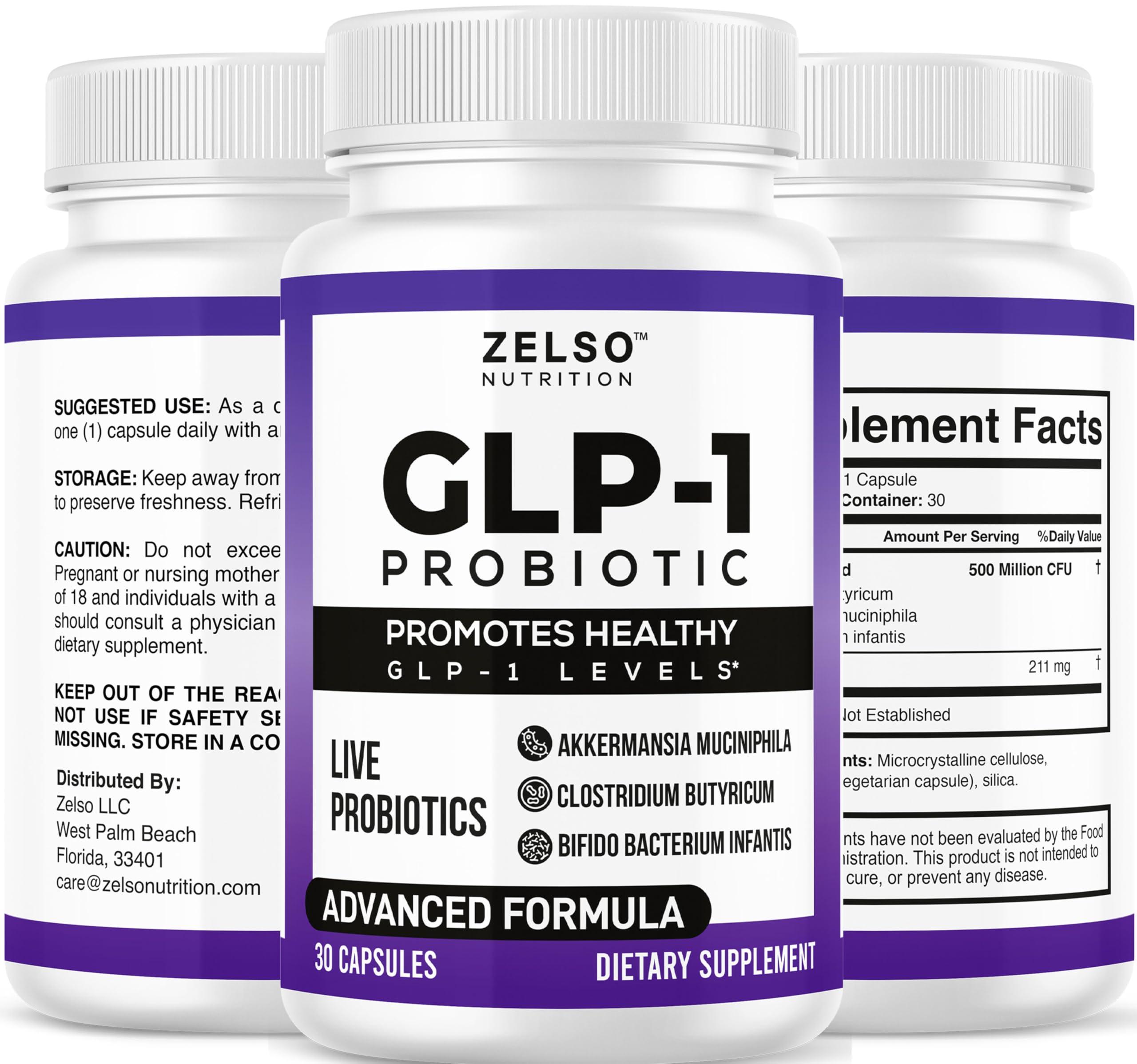 ZELSO GLP-1 Probiotic with Akkermansia Muciniphila - Curbs App & Promotes Feeling of Fullness - Gut Health Support with GLP 1 Live Probiotics, 500M CFU Multi-Strain Probiotic + Prebiotic GLP1 Naturally Plus