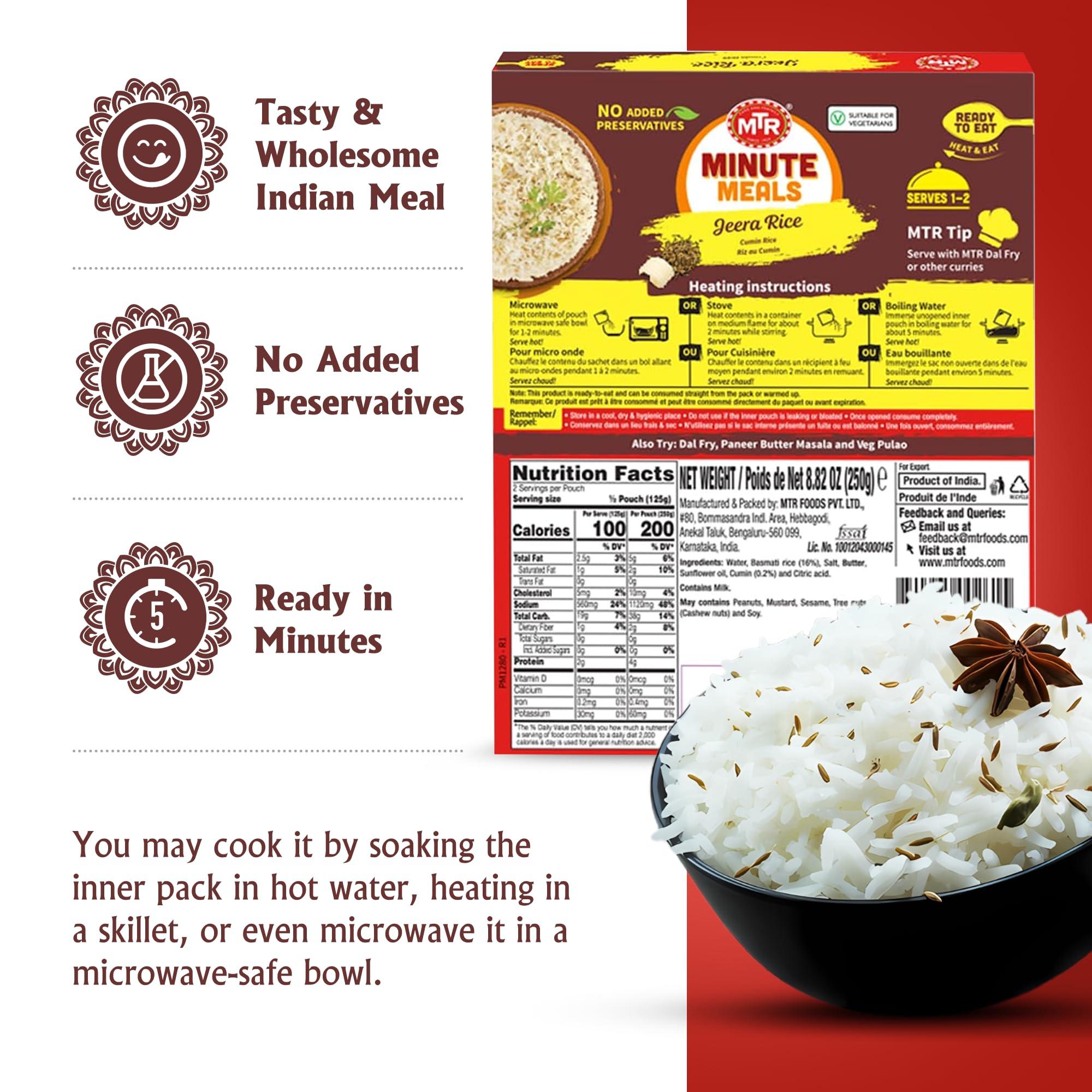 MTR MTR Ready-To-Eat: Jeera Rice - Cumin Rice - Microwavable Rice Packs for Instant Meals - Delicious & Nutritious Rice Ready in Minutes - Suitable for Vegetarians with Natural Ingredients - (Pack of 6)
