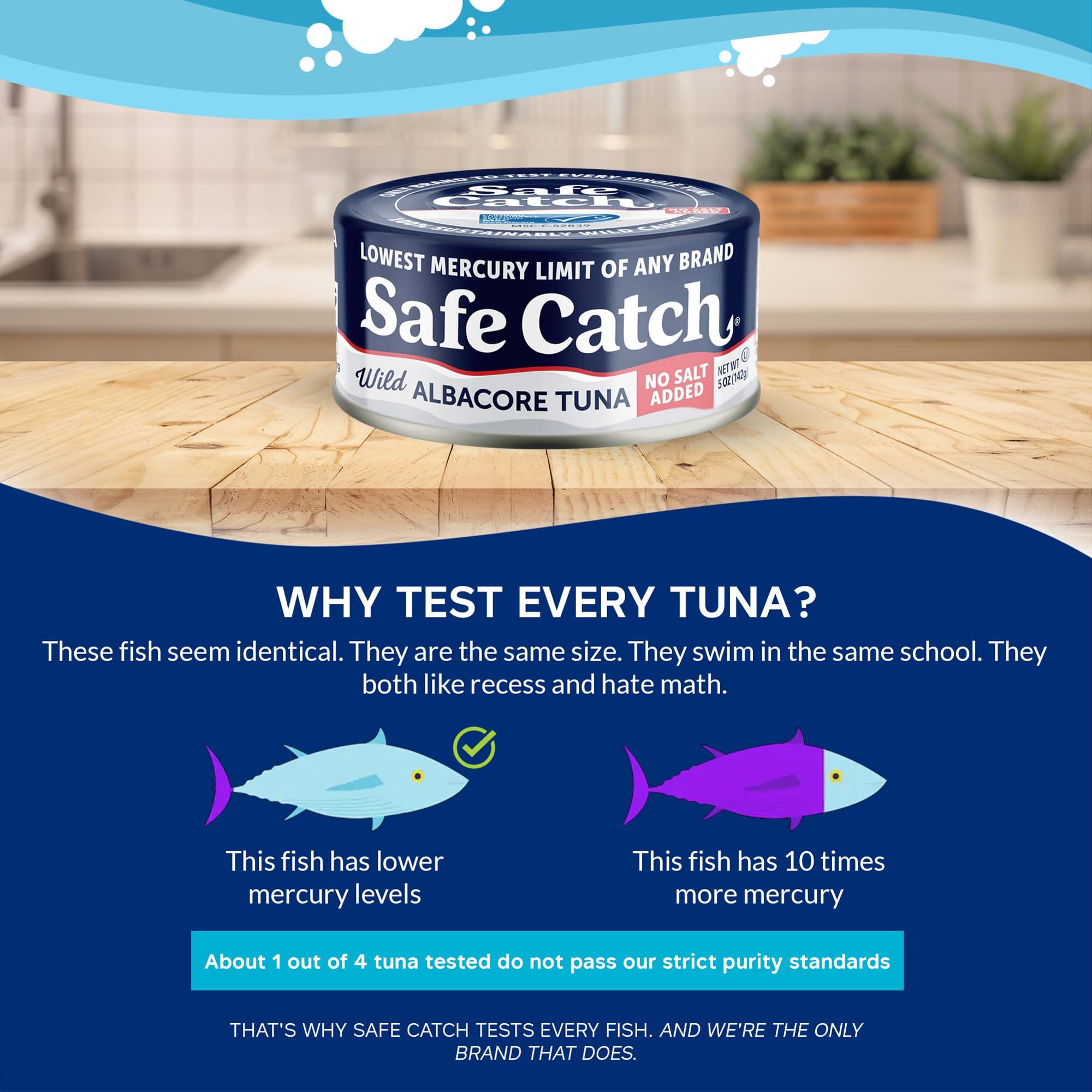 Safe Catch Safe Catch Canned Lowest Mercury Limit Albacore Tuna Fish No Salt Added, Wild Caught, Gluten-Free, Kosher, Whole30 Approved, Keto, 5oz Can, 6-Pack