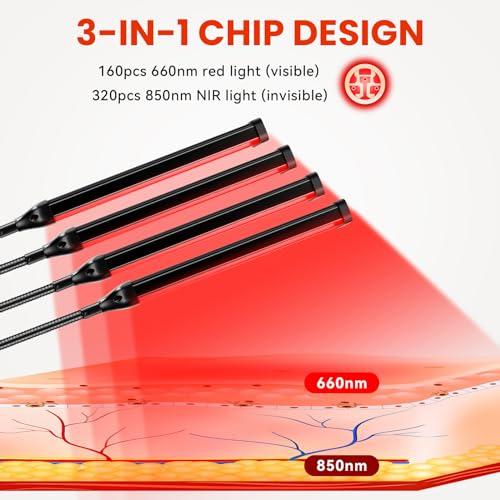 Viconor Viconor Red Light Therapy Lamp,4 Head Infrared Light Therapy for Body Device with Adjustable Stand-660nm Red Light850nm Near Infrared Light Therapy Device for Face,Body,Pain,Skin at Home