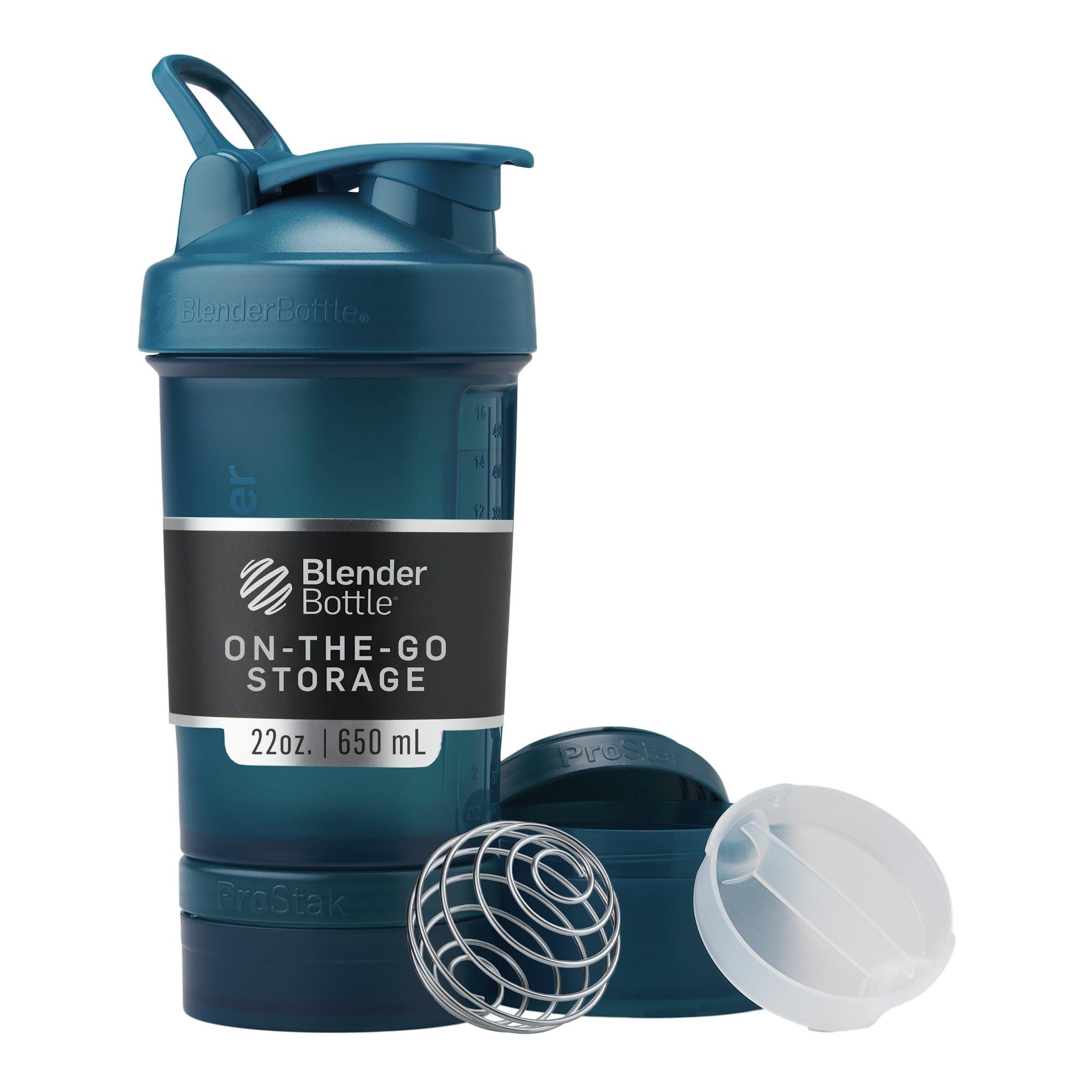 BlenderBottle BlenderBottle Shaker Bottle with Pill Organizer and Storage for Protein Powder, ProStak System, 22-Ounce, Ocean Blue