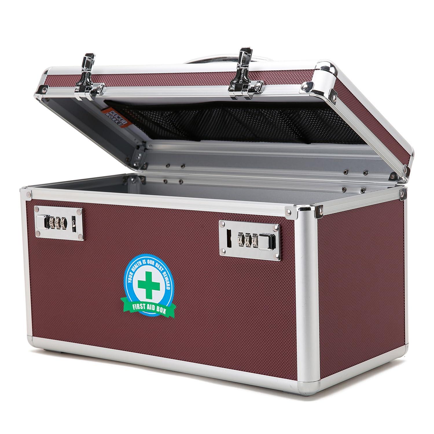 HEWEI WORKS HEWEI WORKS Locking Box with Portable Storage Case, 14.2\'\'x 7.2\'\'x 8.2\'\'Childproof Medication Lock Organizer, Lockbox for Documents, Medicine & Valuables (Brown/Large