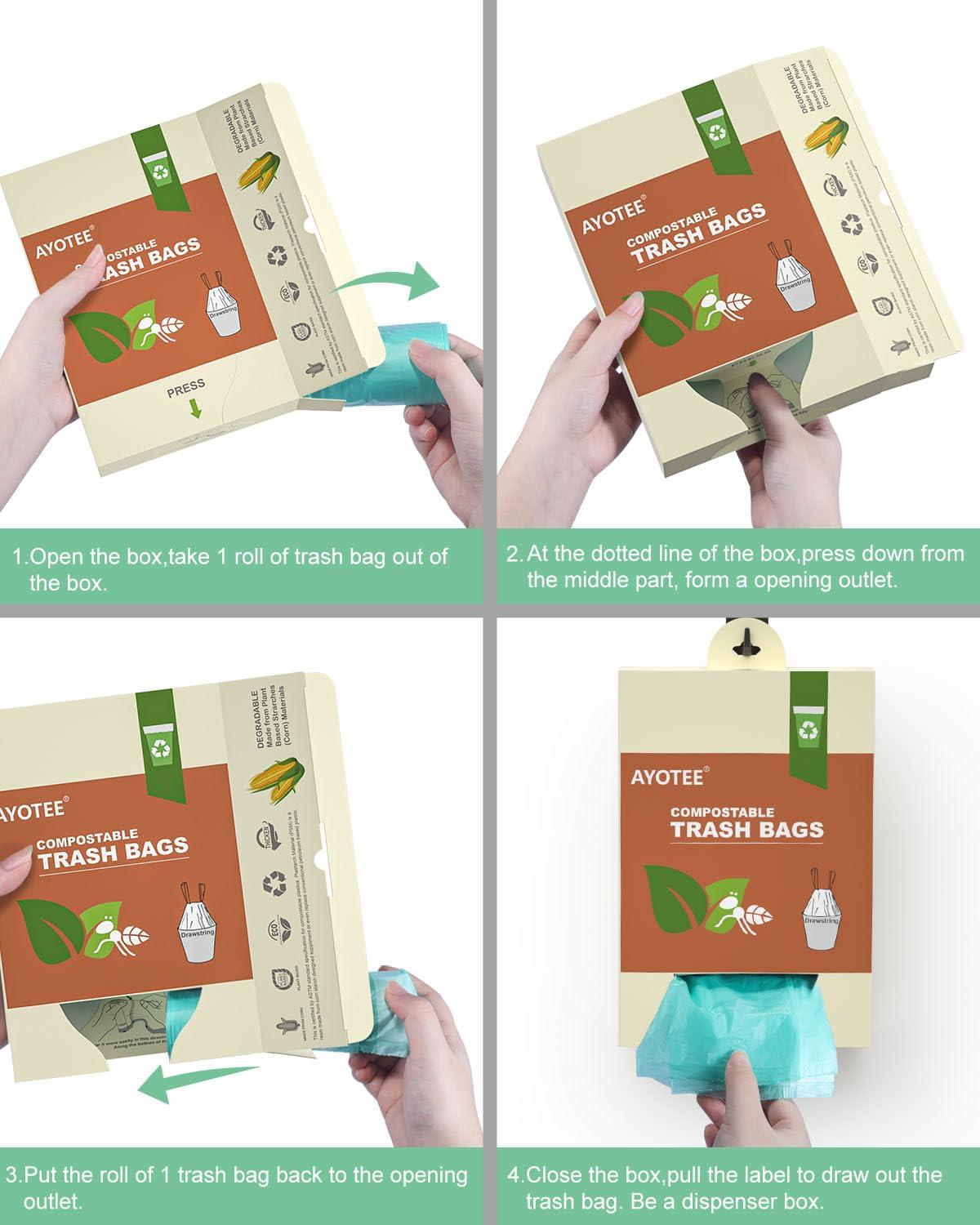 AYOTEE Small Compost Bags 1.2 Gallon 125 Count, AYOTEE Drawstring Mini Trash Bags, Strong Small Compostable Trash Bags Small Bathroom Trash Bags for Home Kitchen Office Fit 4.5-5 Liter Trash Can, 1-1.5 Gal