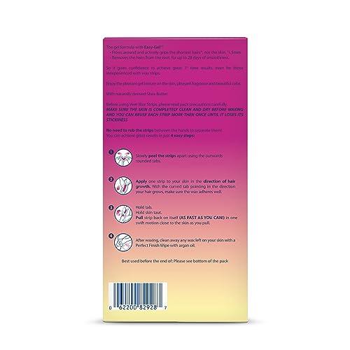 Veet Veet Ready-To-Use Waxing Kit For Women | Wax Strips For Body Hair Removal, Wax Kit For Ingrown Hair Treatment, Personal Care Product, Hair Remover | 40ct Waxing Strips, 4ct Body Wipes