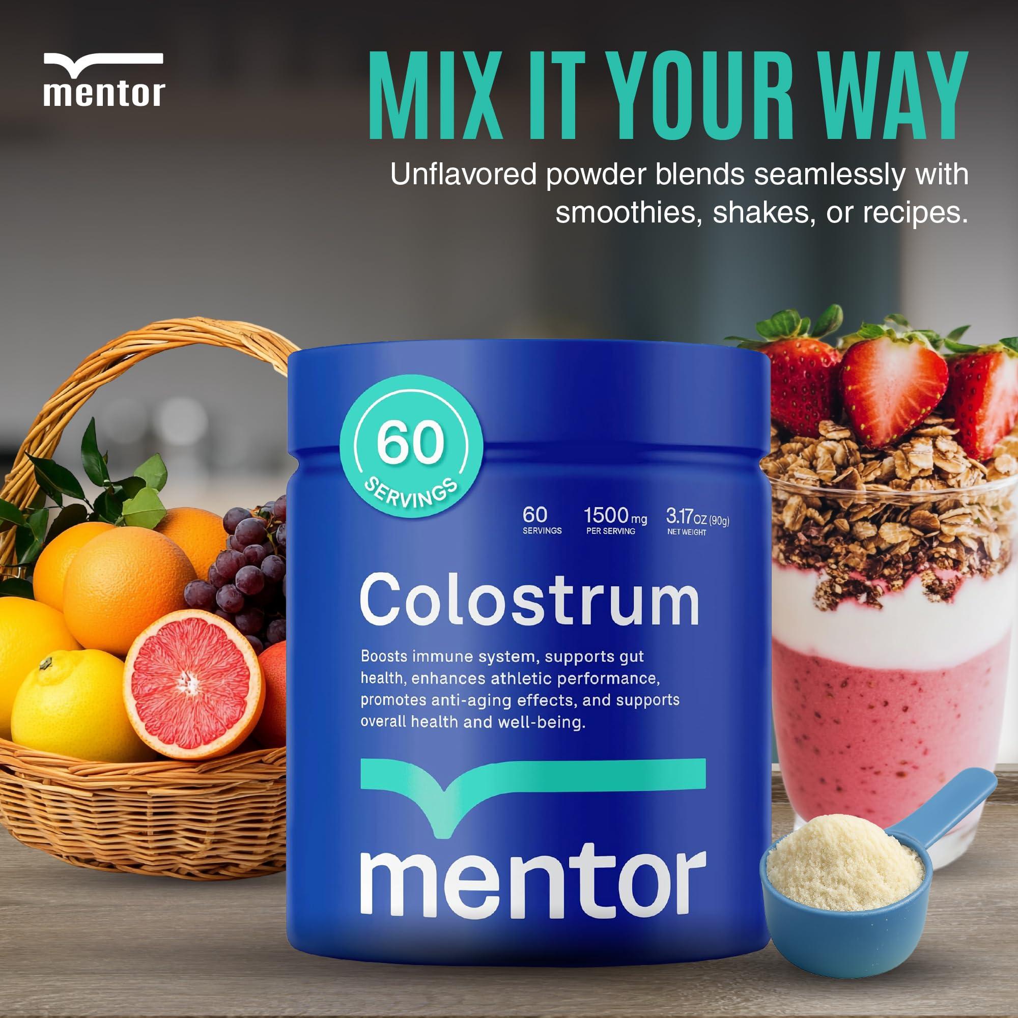 Mentor Mentor Colostrum Powder Supplement for Humans - Organic Bovine Colostrum Supplement for Gut Health, Hair Growth, Beauty, and Immune Support - Colostrum Protein
