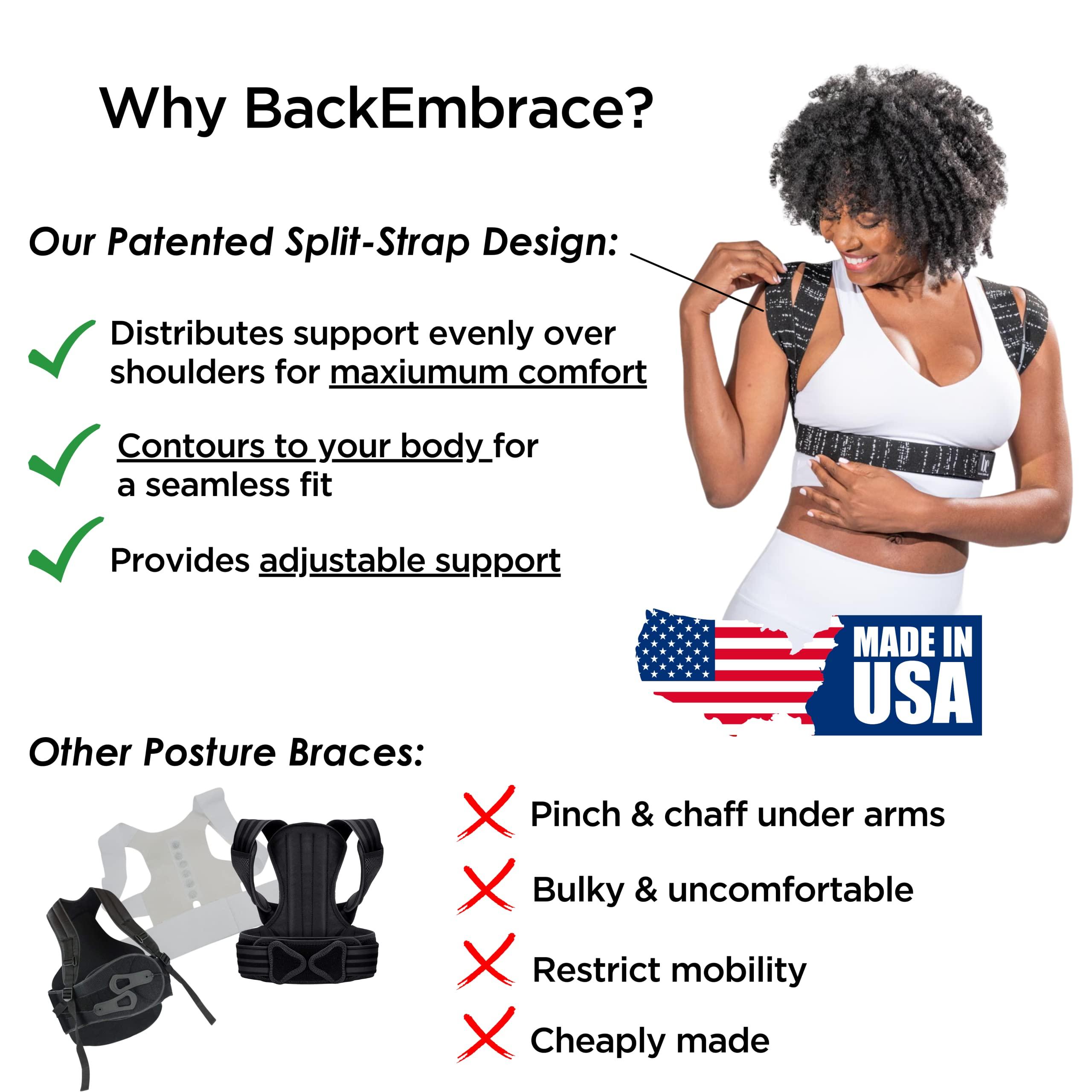 BackEmbrace BackEmbrace Posture Corrector for Women and Men - Made in USA - Slim and Adjustable Shoulder Brace - Back Brace for Back Pain Relief - Black Drizzle Large
