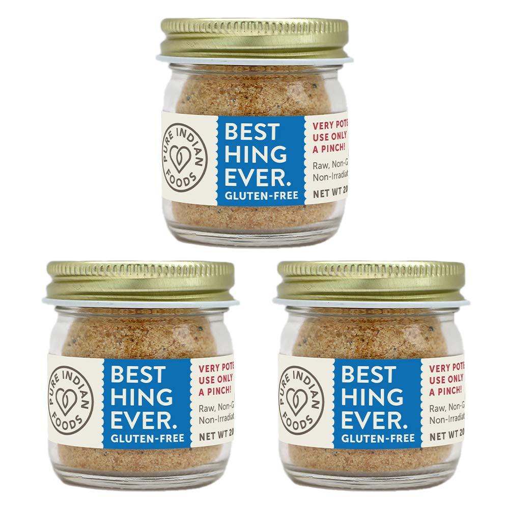 PURE INDIAN FOODS Pure Indian Foods Best Hing Ever (Asafoetida Powder), Gluten Free - Indian Spice for Garlic & Onion Substitute, 20g Glass Bottle (3 PACK)