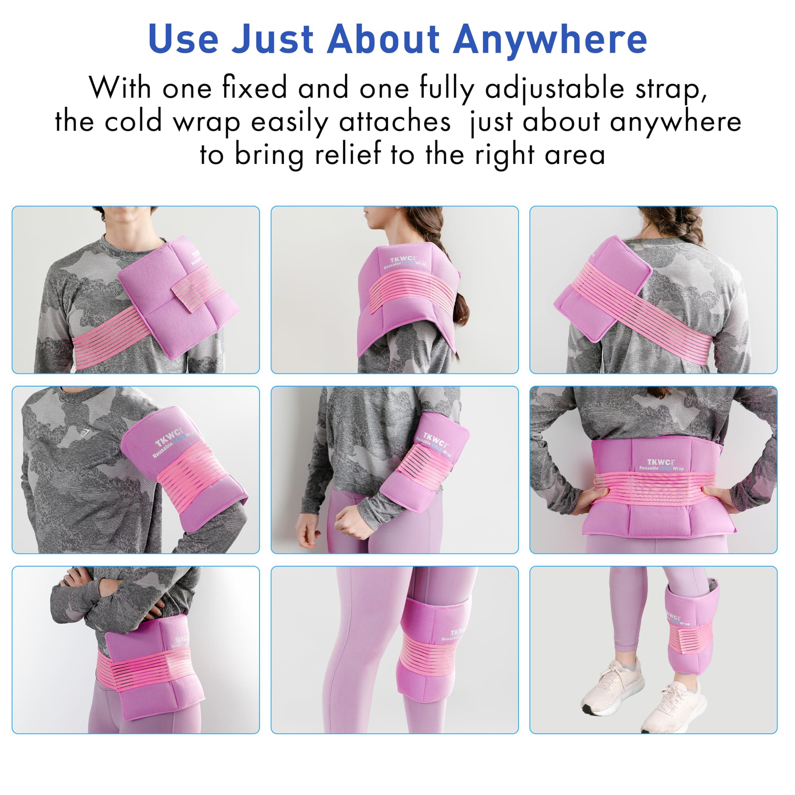 TKWC INC Flexible Reuseable Gel Ice Pack Cold Wrap (Oversize 17.5\" x 9.5\") Ice Packs for Injuries, Back Pain Relief, Knee Ice Pack Wrap, Surgery Recovery, Ankle Ice Pack, Shoulder Cold Wrap (Pink) by TKWC INC