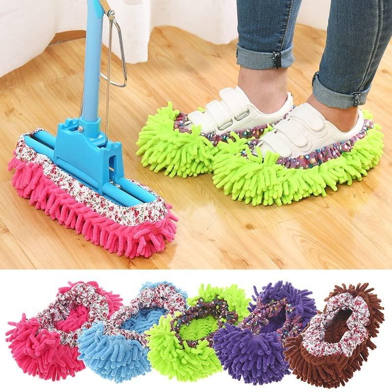 SXJART 2 Pair Microfiber Chenille Elastic Cuff Floor House Cleaning Mop Slippers Shoes