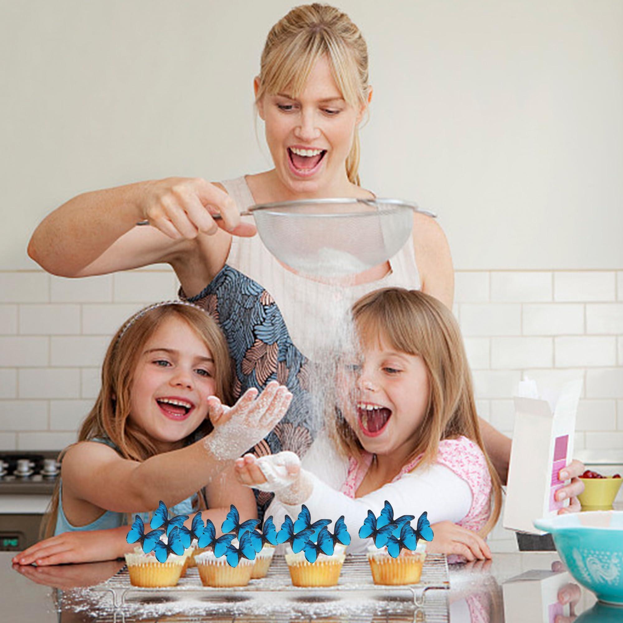 ZHUOWEISM 48PCS Edible Butterfly Cupcake Toppers Edible Butterfies for Cake Decorating Wafer Paper Edible Butterfly Cupcake Picks for Wedding Anniversary Kids Birthday Party Cake Decorations Supplies Blue