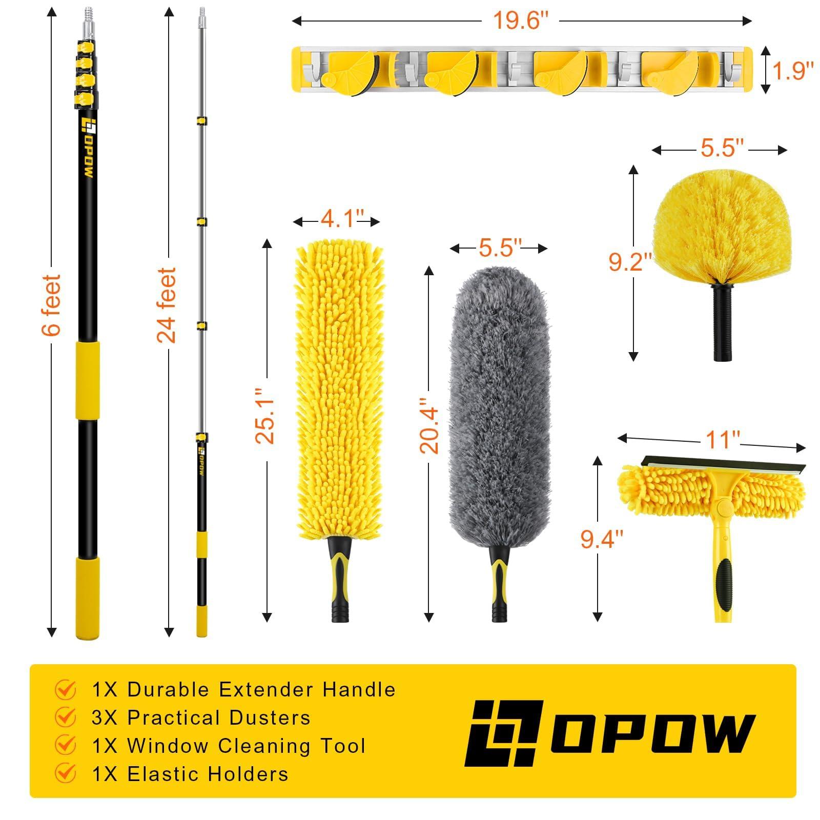 Opow 30 Foot High Ceiling Duster Kits with 7-24ft Heavy Duty Extension Pole, High Reach Duster for Cleaning,Microfiber Feather Duster,Cobweb Duster,Ceiling Fan Duster,Window Squeegee & Cleaner