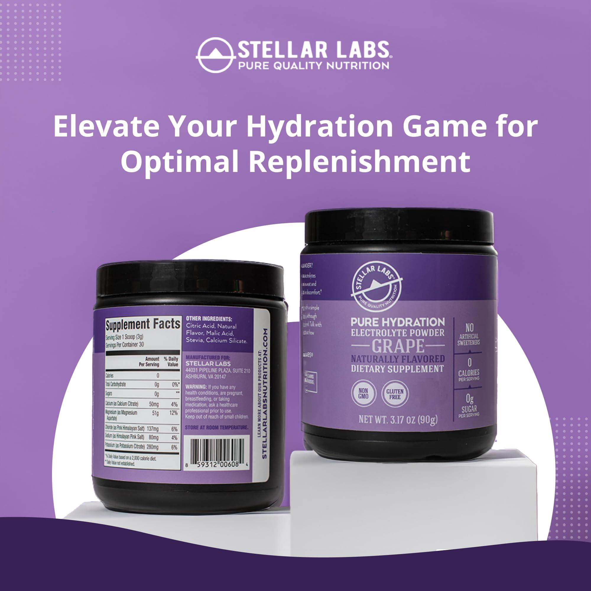 Stellar Labs Stellar Labs Electrolyte Powder No Sugar | Low FODMAP Hydration Multiplier Powdered Drink Mix | Keto Friendly, Sugar Free, Non-GMO, Gluten Free Dehydration Relief | Grape, 30 Servings