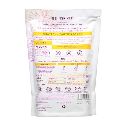 Grateful Earth Grateful Earth Mushroom Coffee, Coconut Instant Coffee with Cinnamon, Turmeric, Lions Mane Mushrooms, L-Theanine, Chaga, Super Brain Blend For Energy & Immune Support, Dairy & Gluten Free, 20 Packets