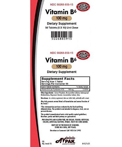 Avpak Vitamin B-6 Tablets 100 MG, 50 Count