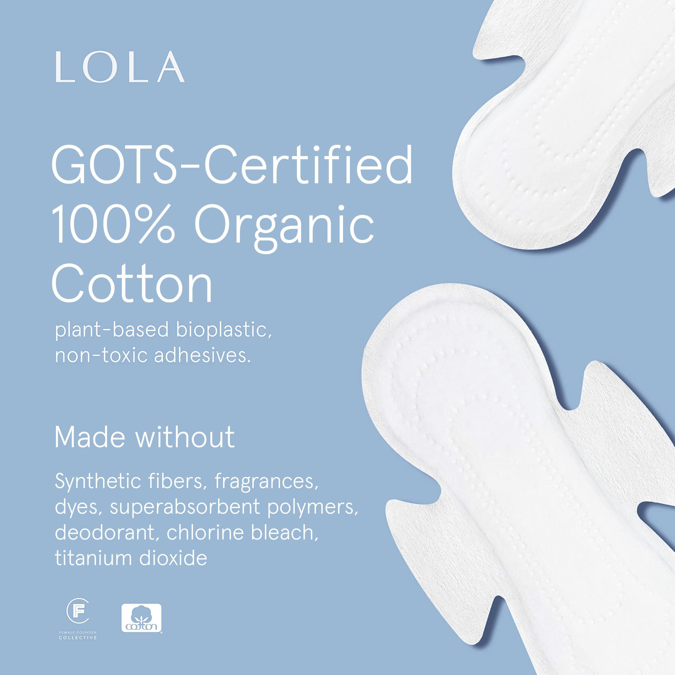 LOLA LOLA Organic Cotton Pads, 36 Count - Ultra Thin Pad with Wings, Cotton Organic Pads for Women, HSA FSA Approved Products Feminine Care, Regular