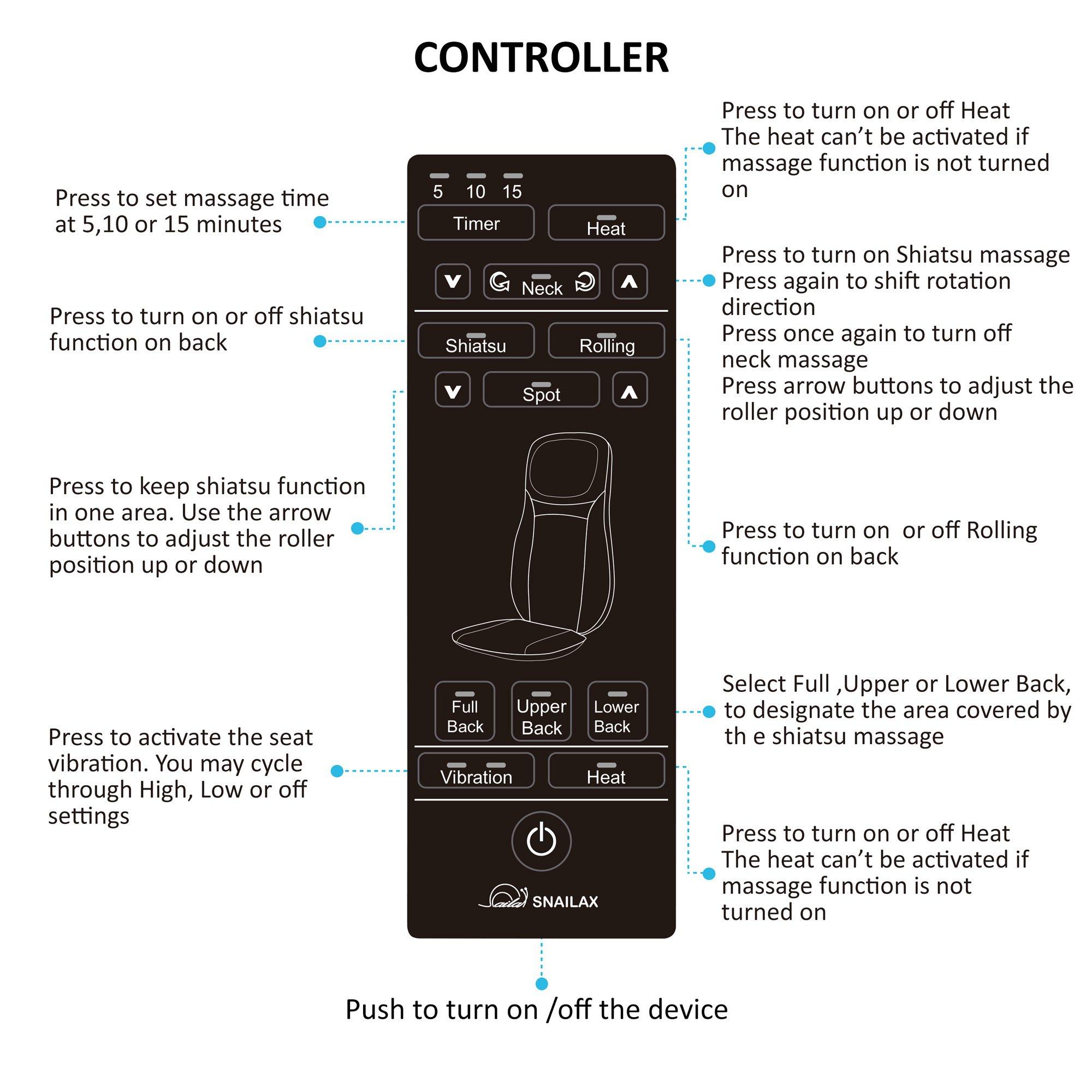 Snailax Snailax Shiatsu Back Massager with Heat, Chair Massager for Neck, Back and Shoulders,Gel Modes Massage Cushion,Adjustable Height Massage Seat,Gifts