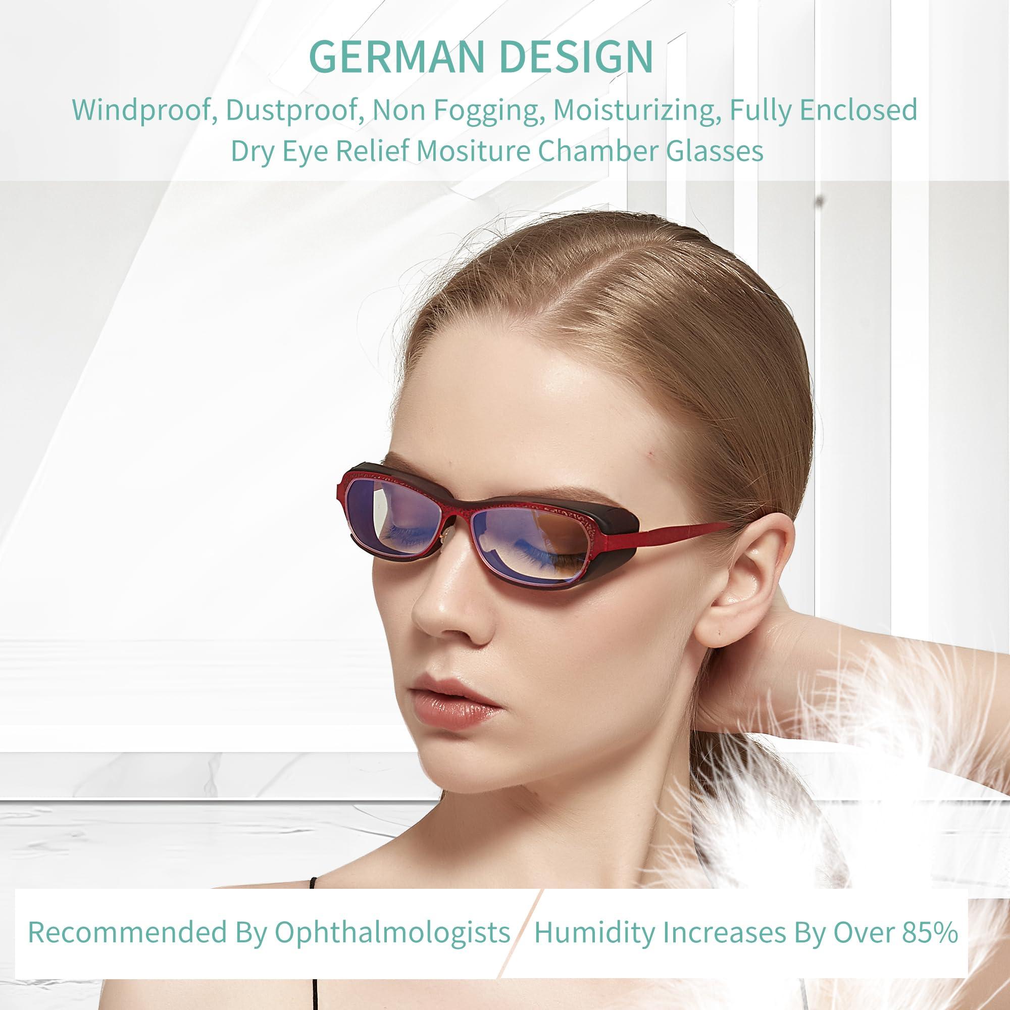 Yourga Yourga Moisture Chamber Glasses for Dry Eyes, Blue Light Blocking, Moisture Chamber Goggles with Stainless Steel Frame, Anti-Pollen, Aviod Allergens, Indoor or Outdoor for Men/Women(Red)
