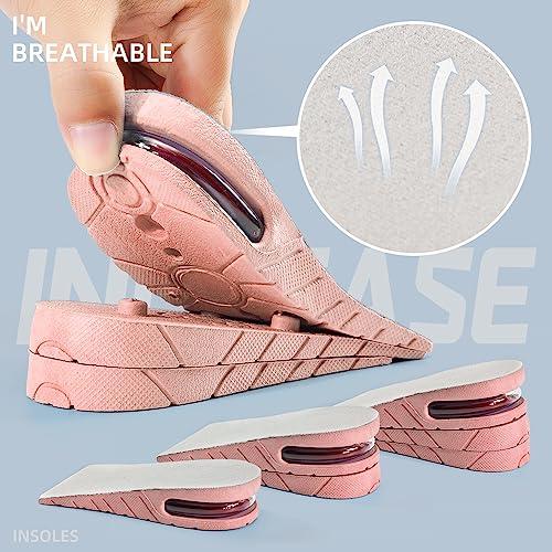 XINIFOOT Height Increase Insole 3-Layer Air Cushion Heel Insert Lift Shoes Insole for Men and Women Invisible Elevator Adjustable Insoles (Half Pad, Pink)