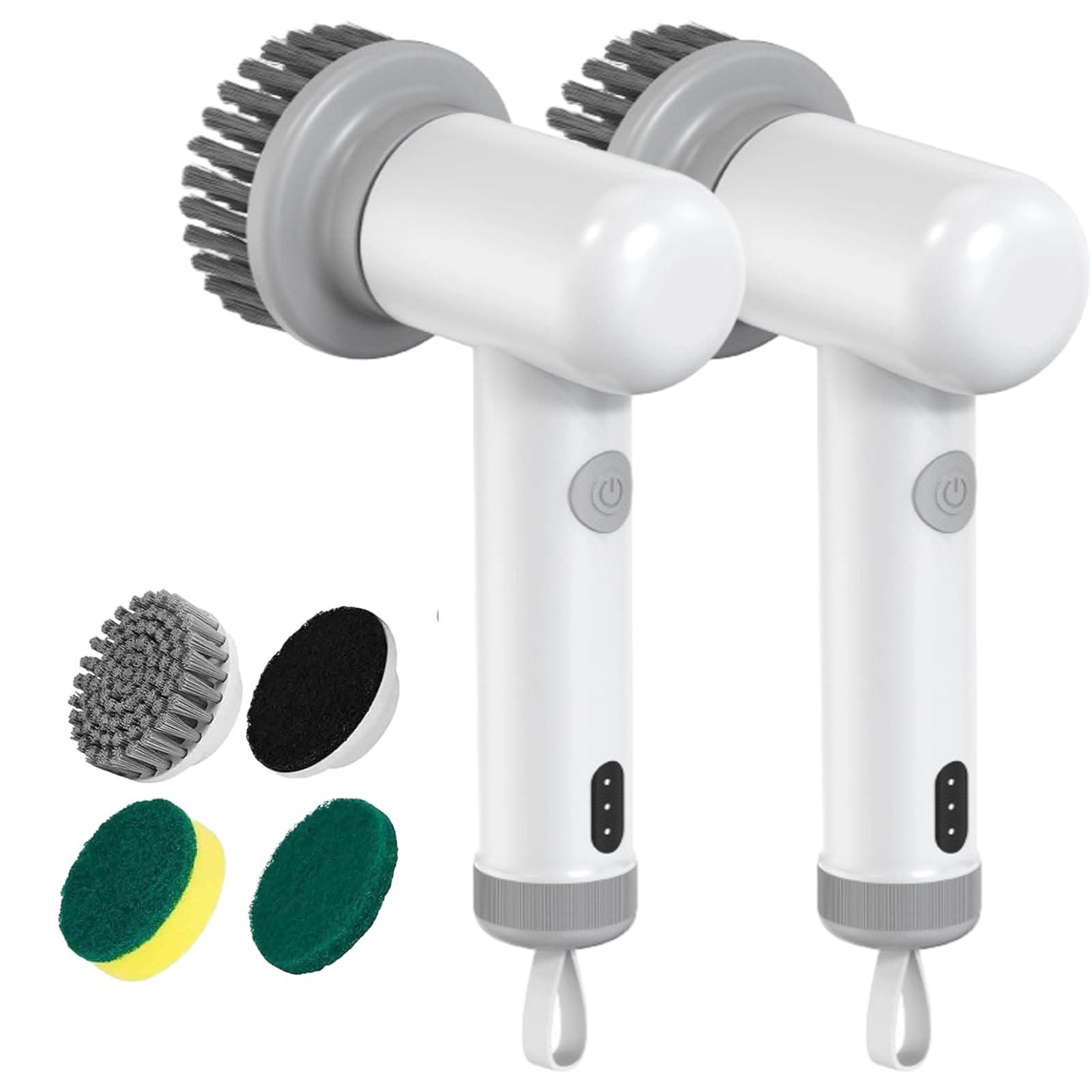 mcgotasy Cleaning Brush, Spin Power Scrubber, Power Spin Scrubber, Electric Spin Scrubber Cordless Power Cleaning Brush Suitable for Tile, Counter, Tub, Floor, Grout (White*2)