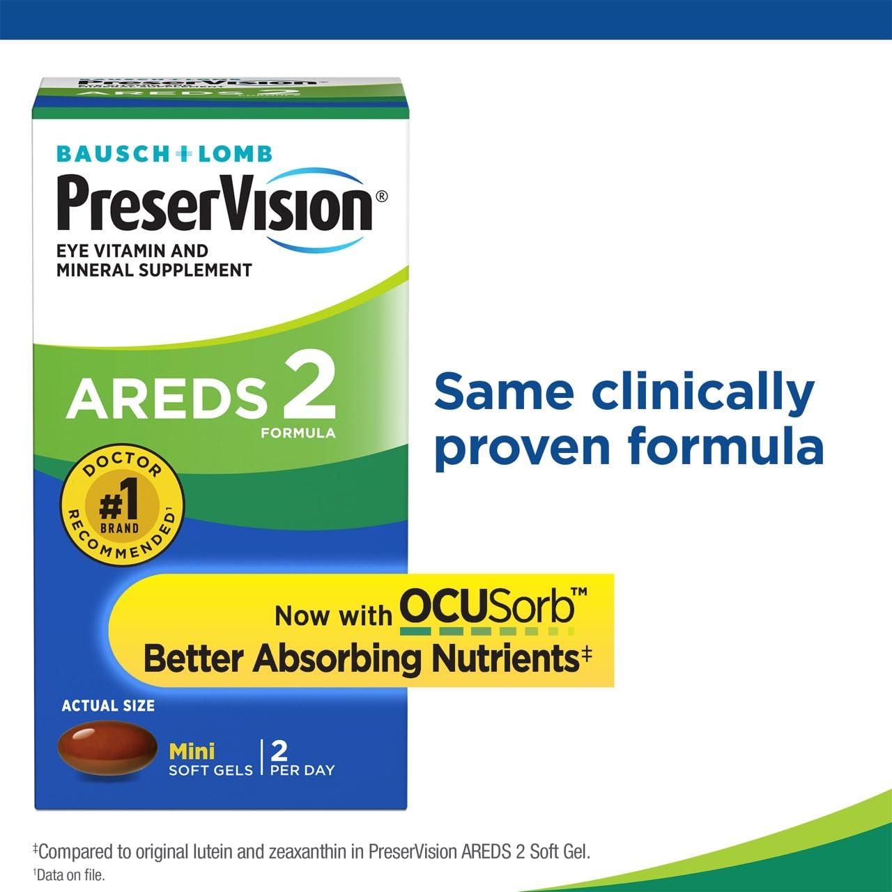 PreserVision PreserVision AREDS 2 Eye Vitamin & Mineral Supplement, Contains Lutein, Vitamin C, Zeaxanthin, Zinc & Vitamin E, 130 Softgels (Packaging May Vary)