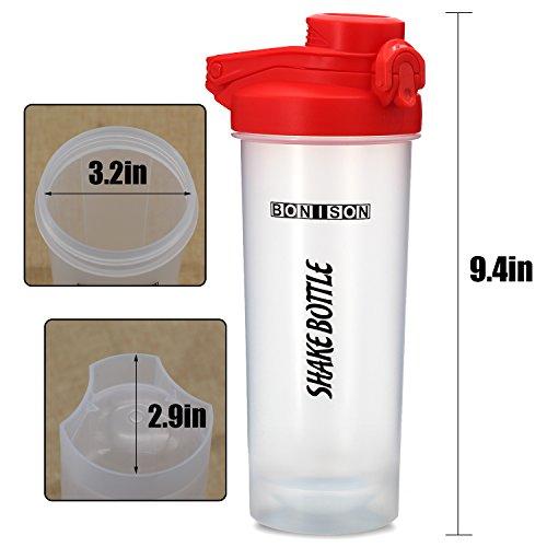 HOOPLE HOOPLE 24 OZ Mixers Protein Mixing Bottle Smoothies Shaker Mix Powders Shaker Bottle BPA and Phthalate-Free Plastic Leak Proof Bottle Loop Top Twist Cap Shaker (24oz-red)