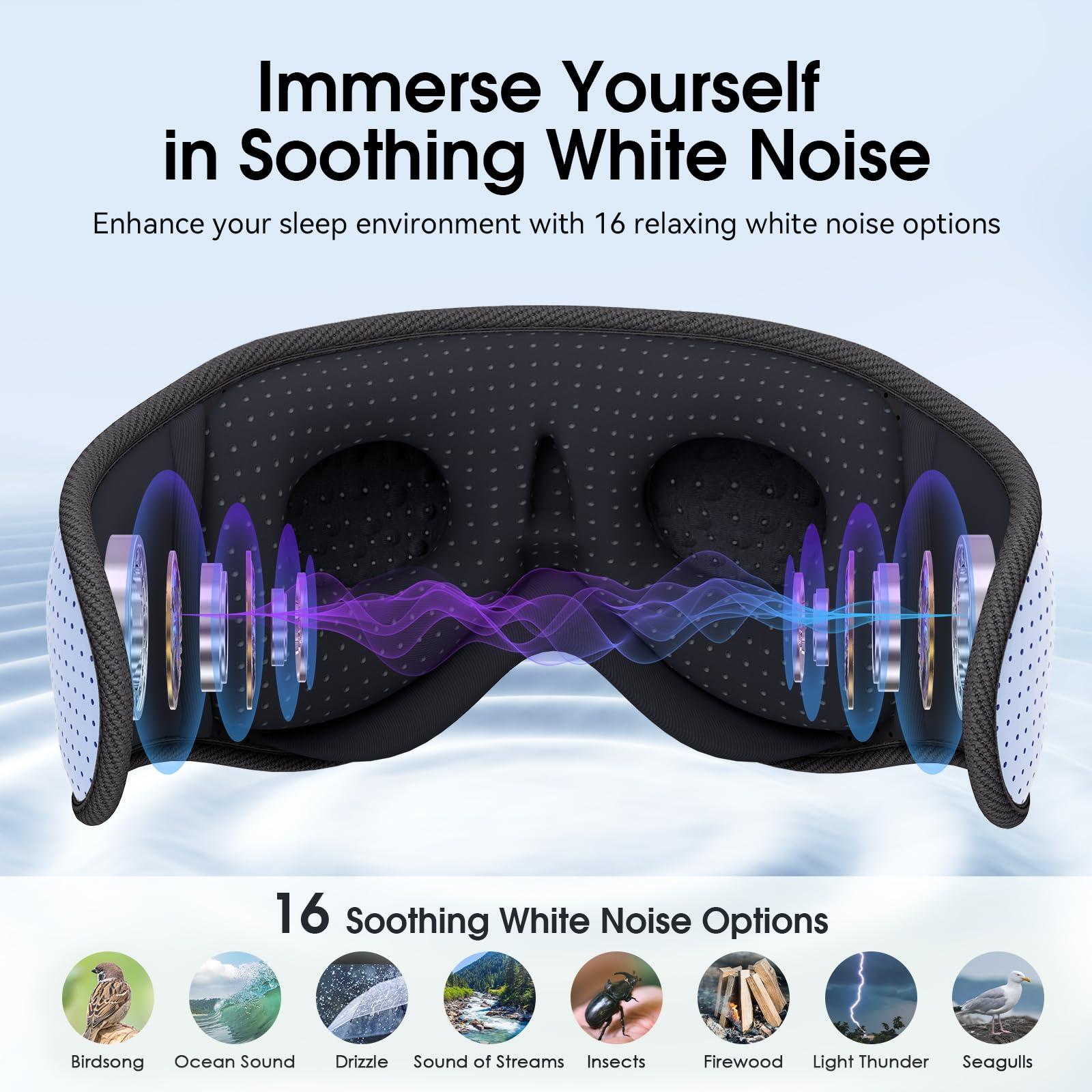 MUSICOZY MUSICOZY White Noise Sleep Mask Headphones with 16 Soothing Sounds, Bluetooth Sleep Mask 3D Wireless Music Sleeping Headphones for Side Sleeper