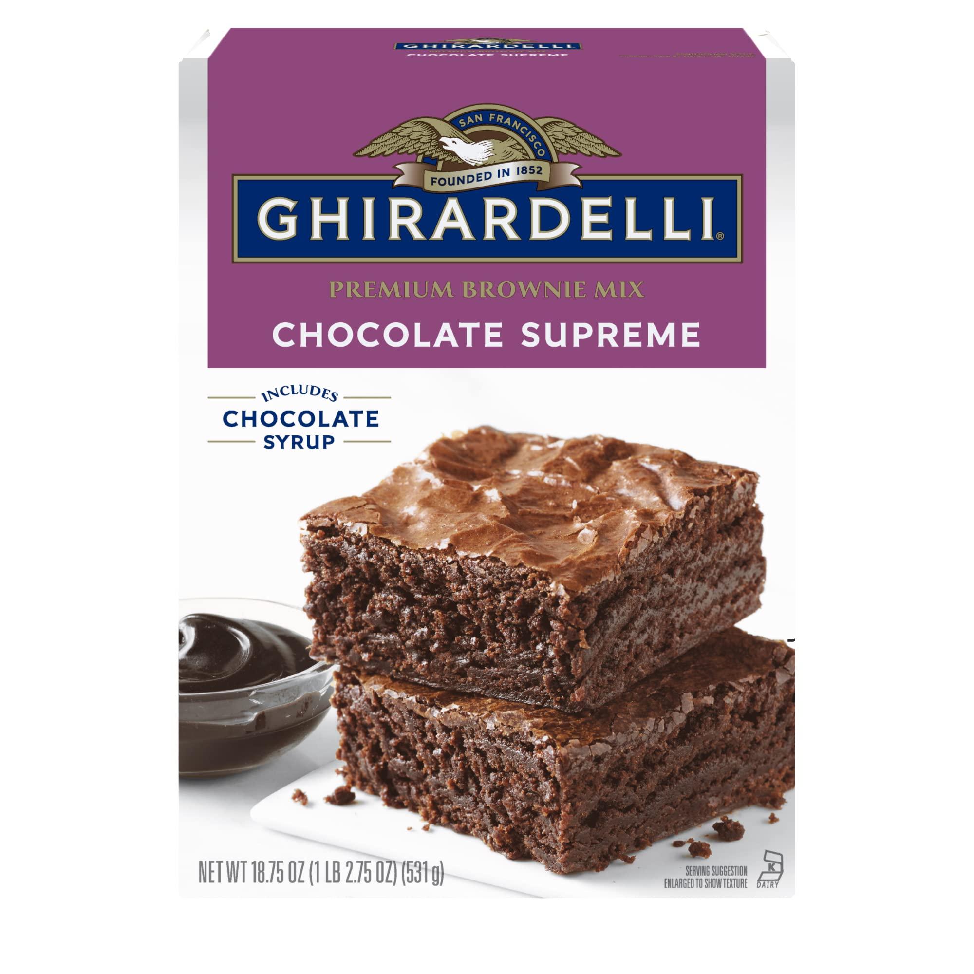 Ghirardelli Chocolate Company Ghirardelli Chocolate Supreme Brownie Mix, Includes Chocolate Syrup, 18.75 oz Boxes (Pack of 12)