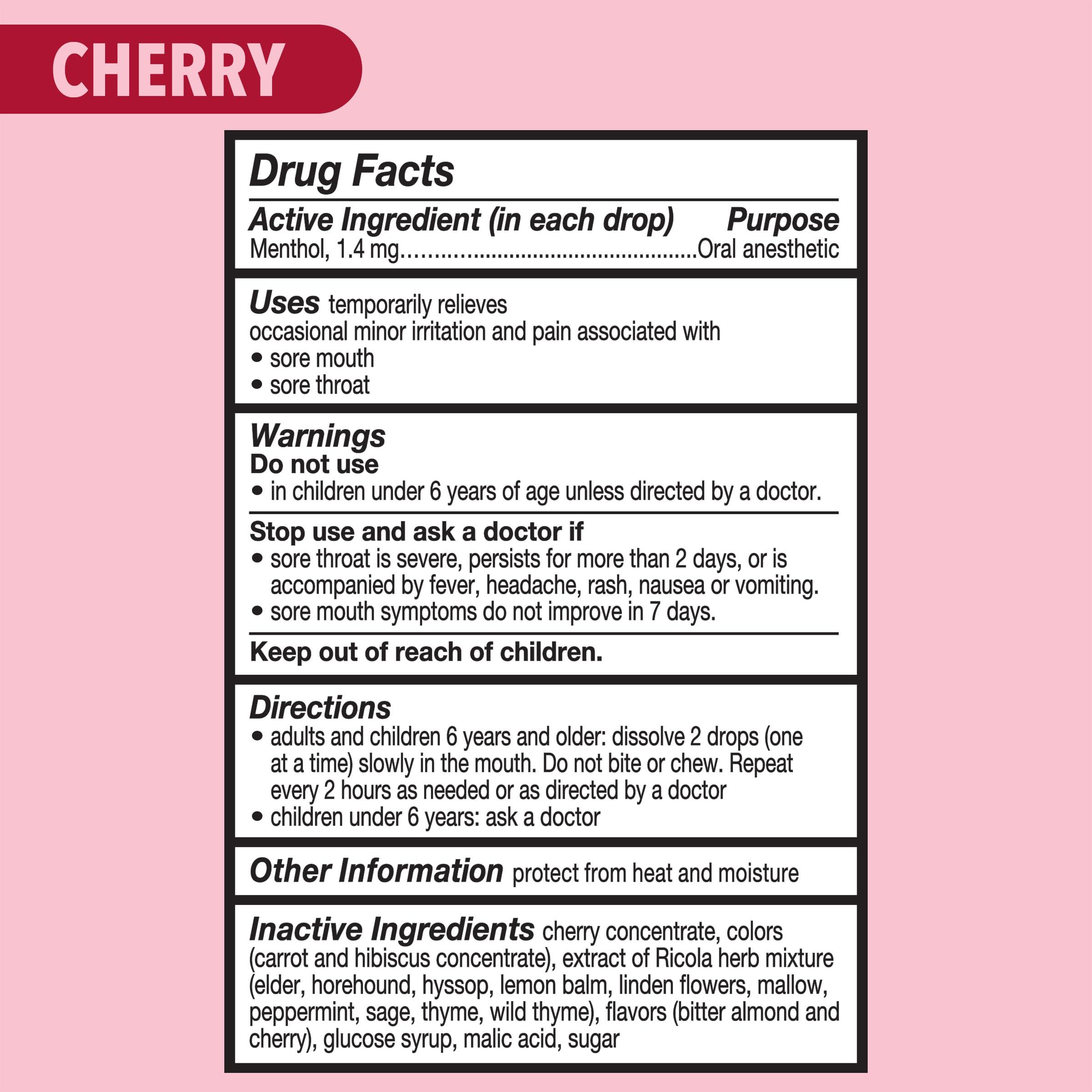 Ricola Ricola Cherry Throat Drops, 9 Count Stick (Pack of 20), Daily Drops For Delicious Throat Refreshment, Oral Anesthetic, Naturally Flavored