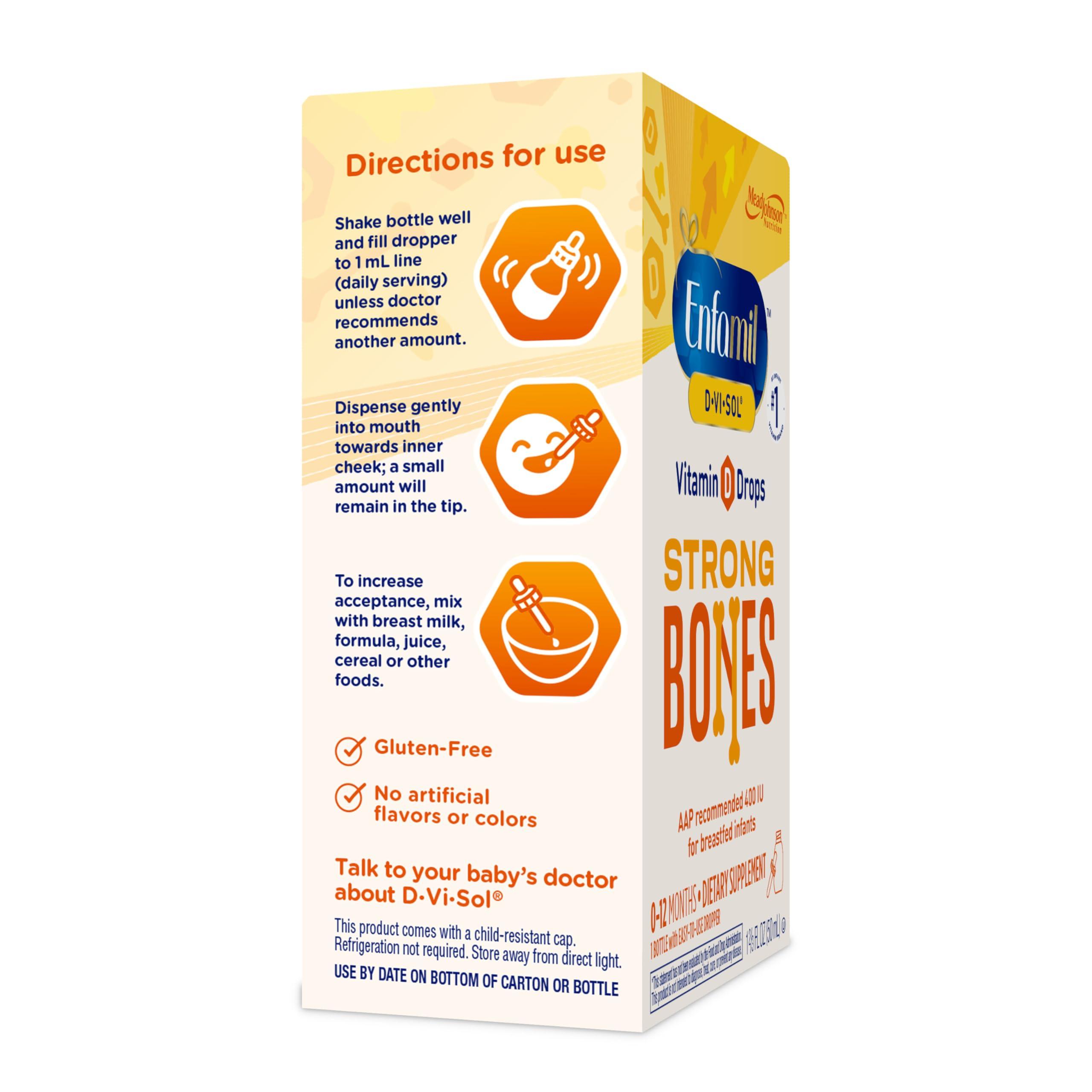 Enfamil Prenatals & Baby Vitamins Enfamil Baby Vitamin D-Vi-Sol Vitamin D Liquid Supplement Drops for Infants, Supporting Strong Teeth & Bones in Newborn Babies, Easy-to-Use, Gluten-Free, 50 mL Dropper Bottle, Pack of 3