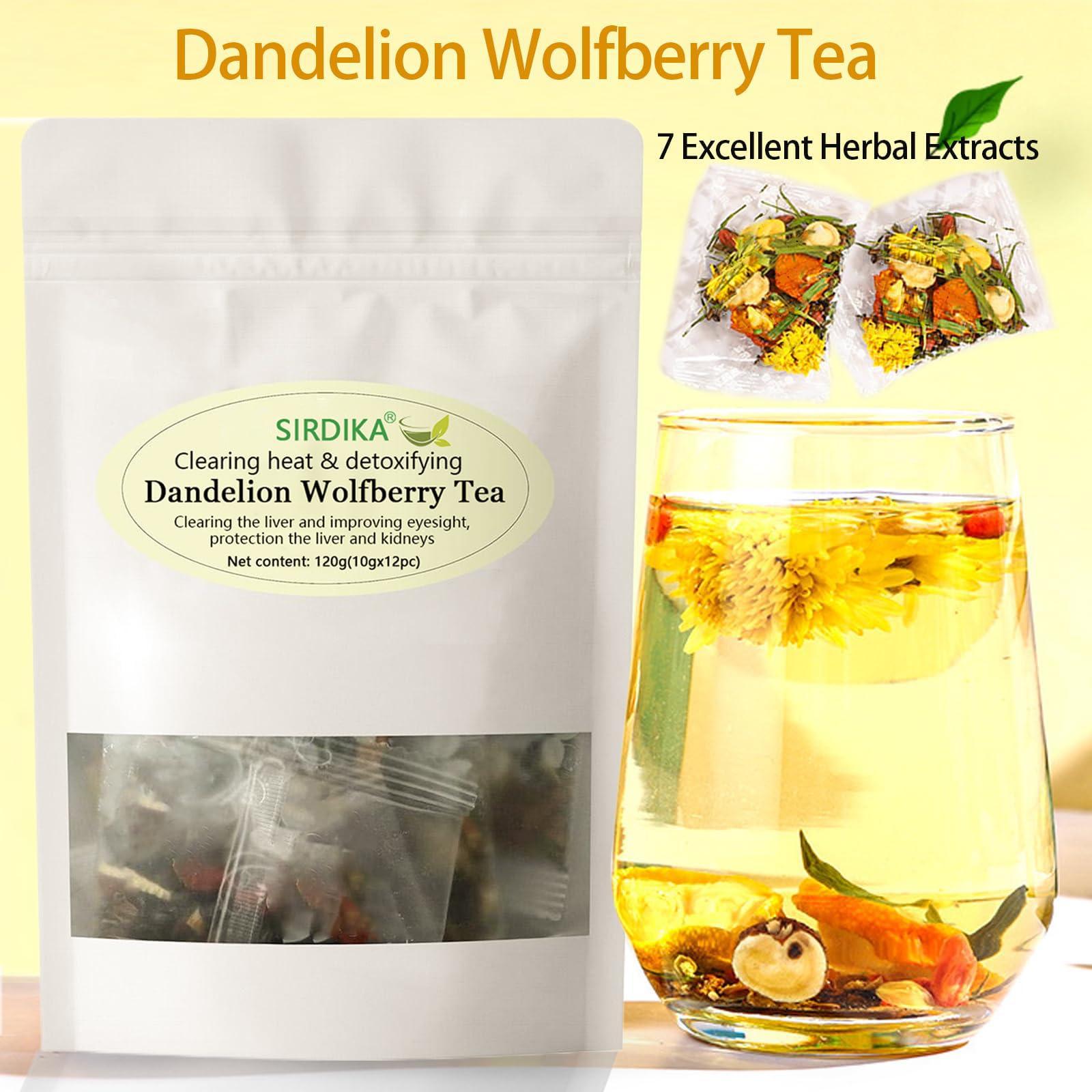 SIRDIKA Dandelion Wolfberry Tea - Kidneys & Liver Health Tea, Seven Herbal Ingredients Natural Blend, Dandelion Chinese Wolfberry Tea Bags Organic 120g/12PC (1Bag(12Pcs))