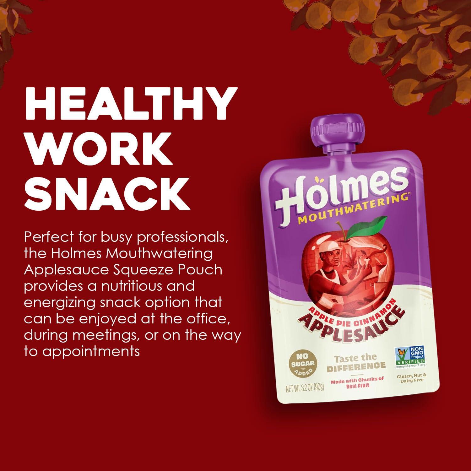 Holmes Mouthwatering Applesauce Squeeze Pouch, Organic Cinnamon Applesauce Pouches with Real Chunks of Fruit, No Artificial Flavors Fruit Snack (Apple Pie Cinnamon, 12 Pack of 3.2 oz)