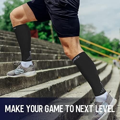 Thoxcare Thoxcare Calf Compression Sleeve for Men Women (1 Pair), Leg Support Footless Compression Socks for Running - Shin Splint Varicose Veins Swelling & Pain Relief, Black/Gray, Large