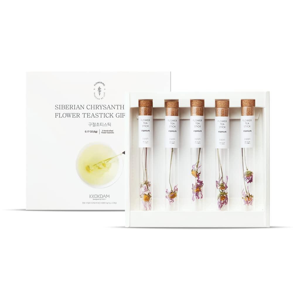 KKOKDAM KKOKDAM Tea Gift Set - Siberian Chrysanthemum Blooming Tea Flowers - Fancy Korean Tea Gifts For Tea Lovers - 5 Premium Flower Tea Sticks
