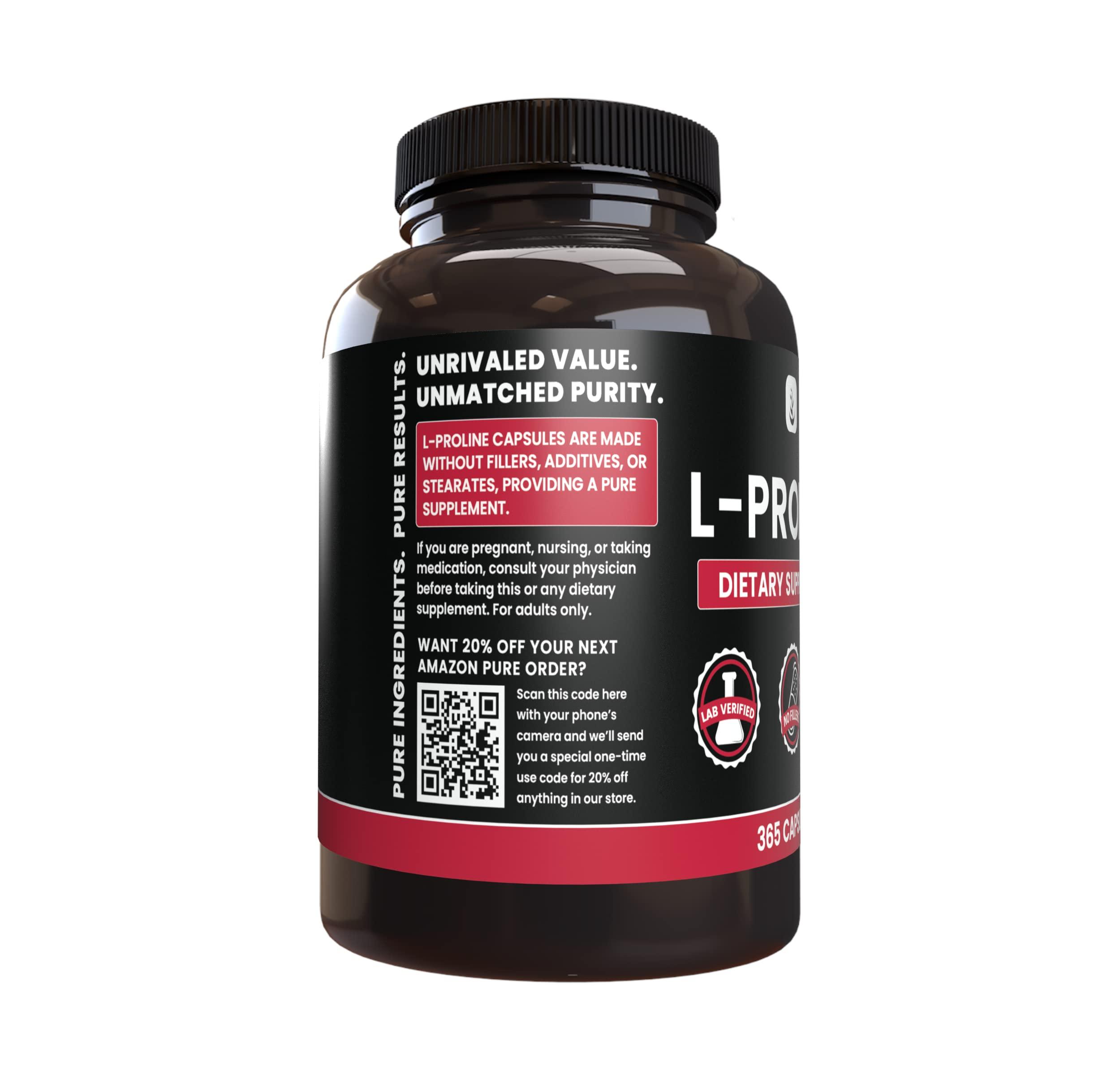 PURE ORIGINAL INGREDIENTS PURE ORIGINAL INGREDIENTS L-Proline (365 Capsules) No Magnesium Or Rice Fillers, Always Pure, Lab Verified