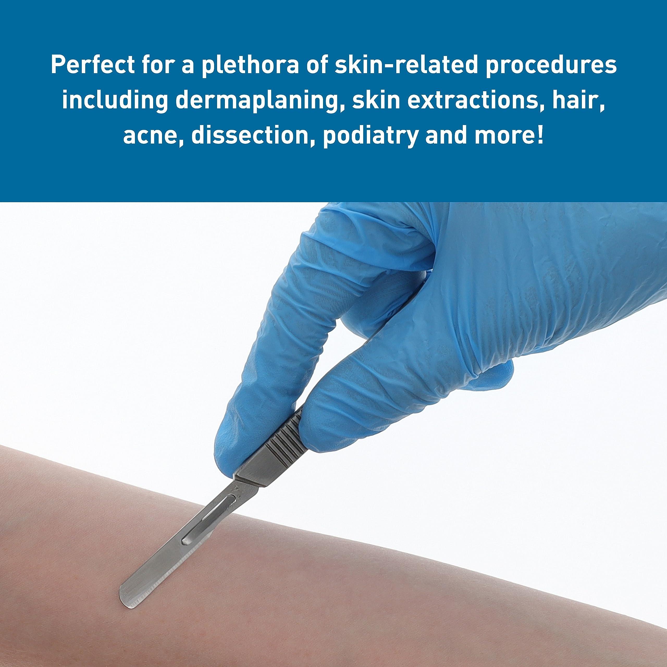 BodyMed BodyMed Dermaplaning Blades #14 in Stainless Steel, 100 PCS with Handle - Sterile for Surgical, Skin Care, and Podiatry Procedures with Straight Tipped Blade for Estheticians