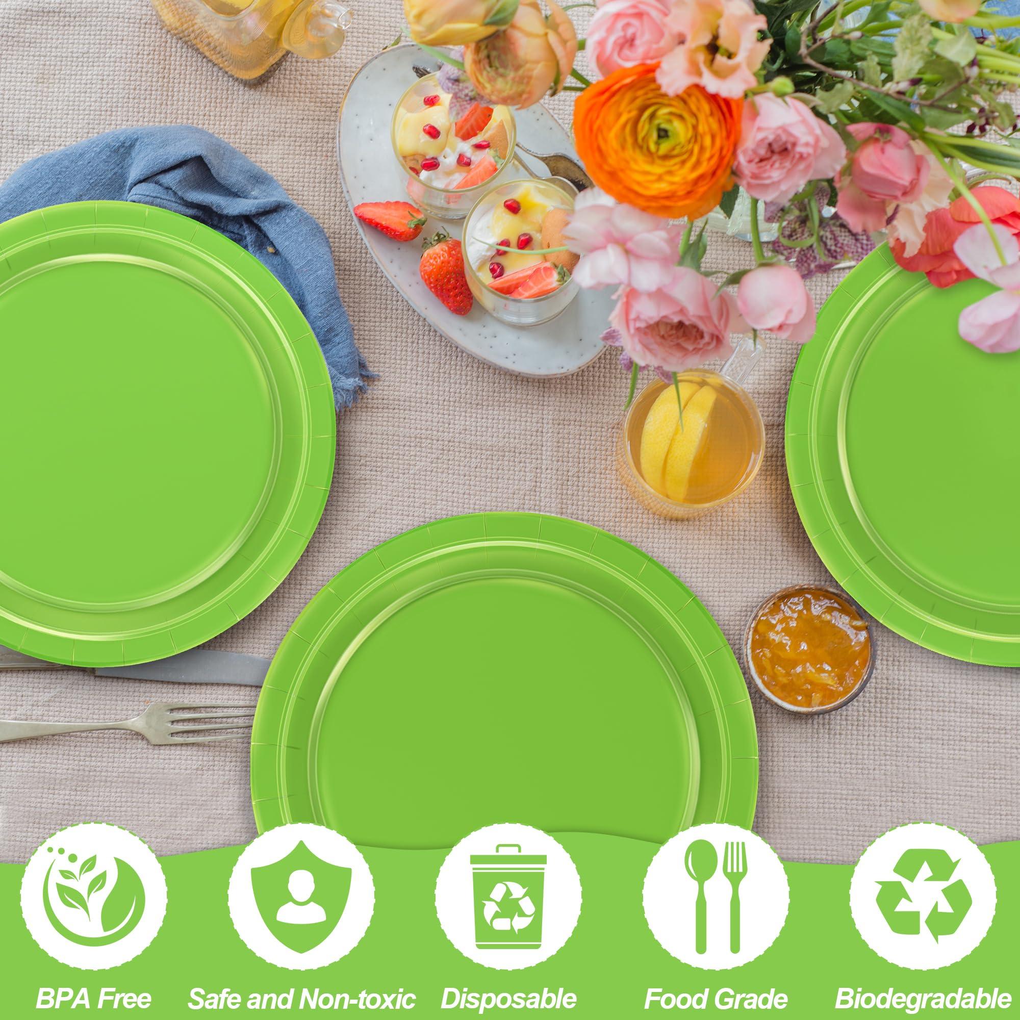 QZYL QZYL 50 PCS Disposable Paper Plates, 9 Inches Dinner Paper Plates Set, Lime Green Heavy Duty Paper Plates, Round Paper Plates for Daily Use Picnic Anniversary Birthday St Patricks Day Party Supplies