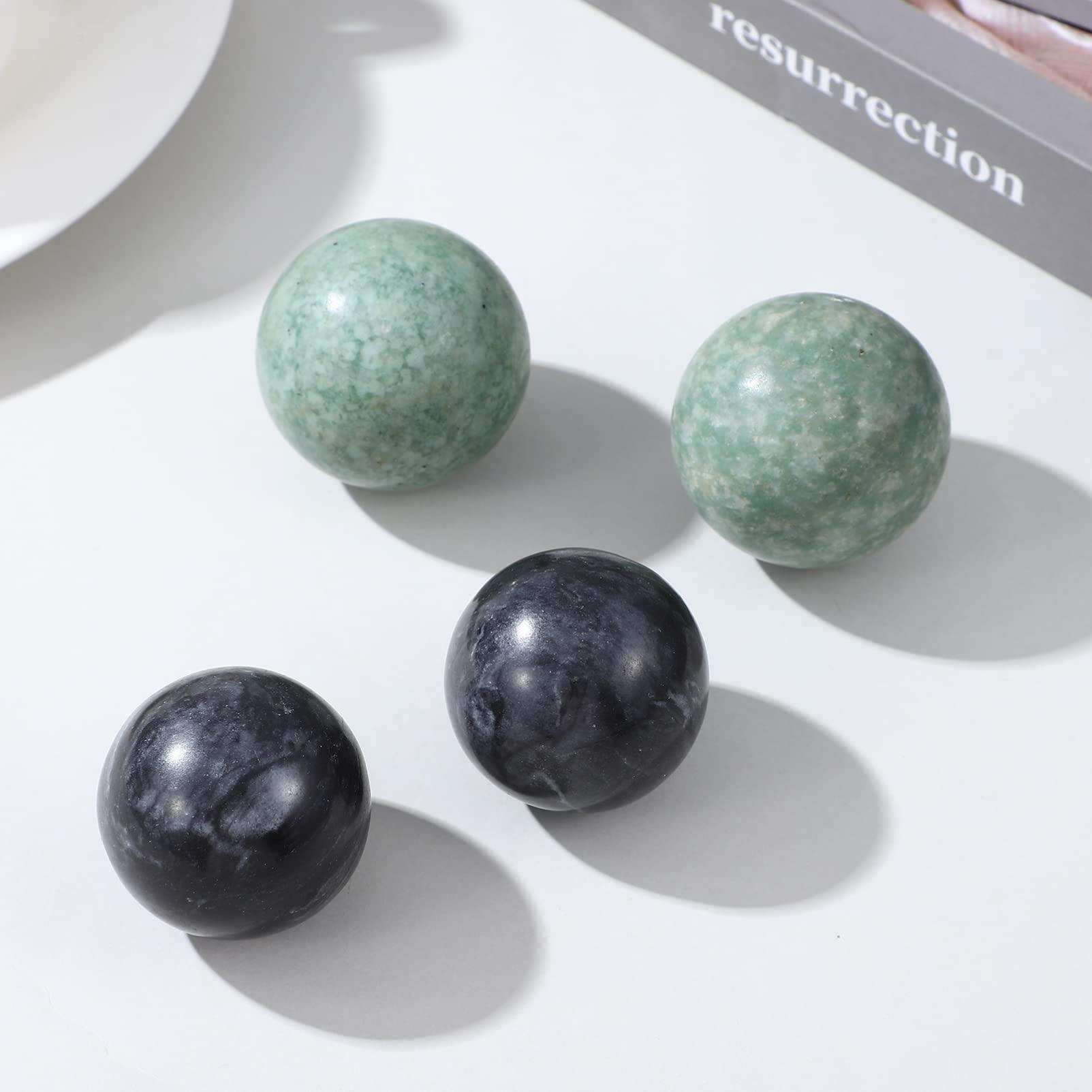 Healifty Healifty Baoding Balls Pack of 4-1.4 inch Chinese Balls for Hand, No Chime Chinese Health Exercise Massage Balls (Green,Black)
