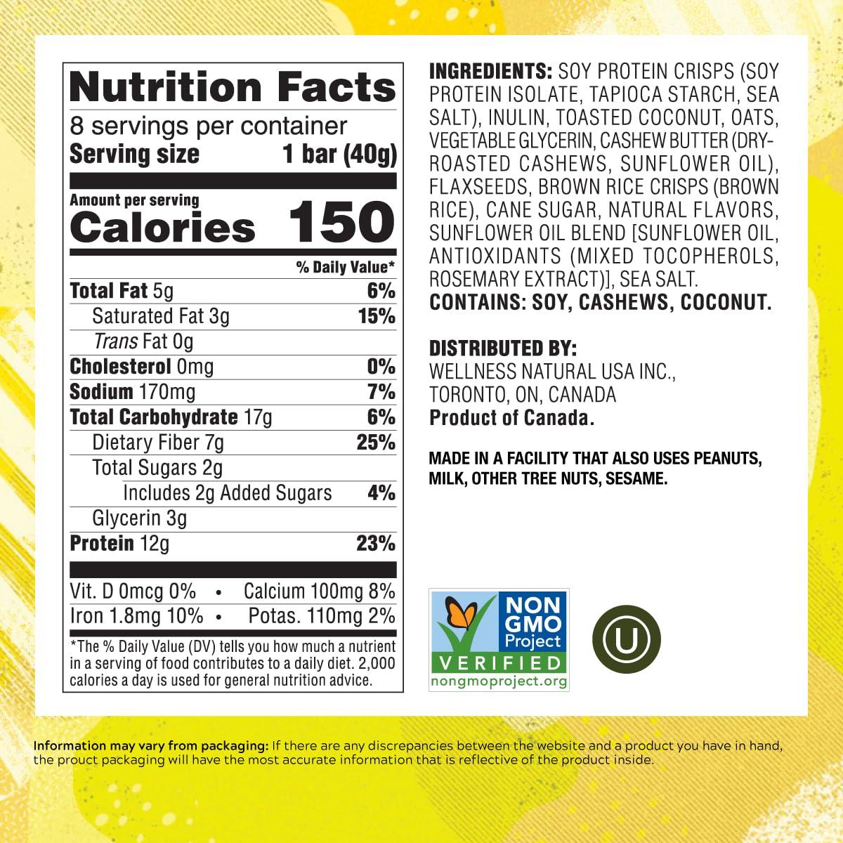 Simply Protein Simply Protein - Lemon Coconut Crispy Bars - Plant Based Protein Bars - Low Carb, Low Sugar, High Fiber - 12g Protein, 2g Sugar, 7g Fiber - Vegan, Gluten Free, Non GMO, Kosher - 24 Bars