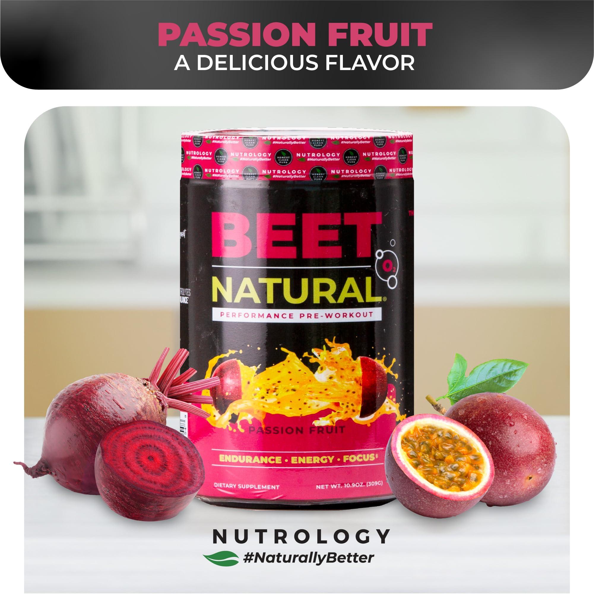 Nutrology Nutrology Beet Natural O2, Pre Workout Powder, Energy, Endurance & Nitric Oxide Booster with Beet Powder, Yerba Mate, Adaptogens & Electrolytes, Vegan Pre Workout, Passion Fruit Flavor, 30 Servings