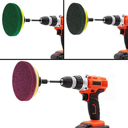 GOH DODD Power Scrub Pads Drill Attachment, GOH DODD 15 Pieces 5 Inch Headlight Restoration Kit Cleaning Kit Scouring Pads with Baker and Universal Shaft for Kitchen, Bathroom, Grout, Carpet, Tub, Grill, Tile