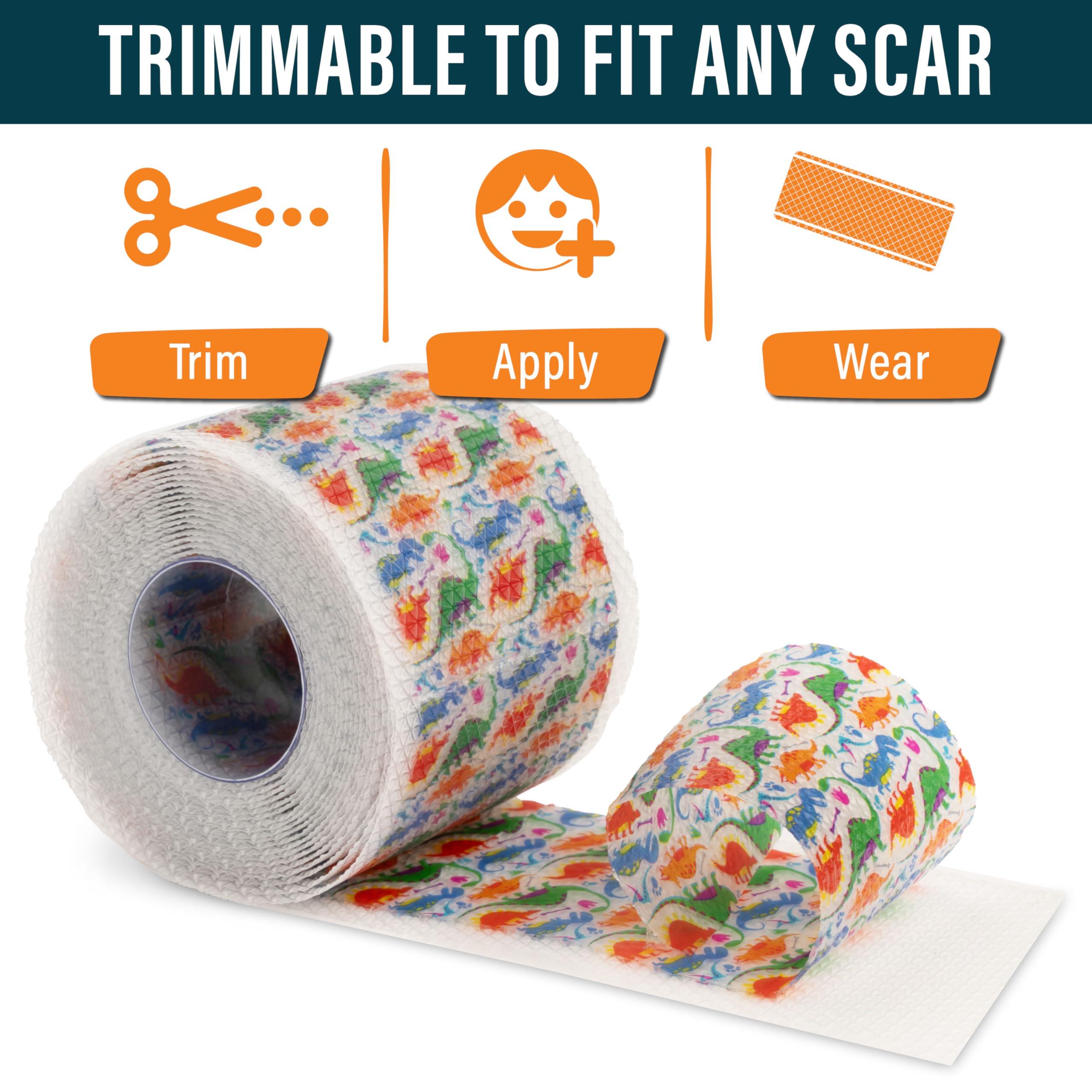 NUVADERMIS NUVADERMIS Silicone Scar Tape for Kids - Scar Tape for Surgical Scars - 120\" x 1.5\" Roll - Reusable Medical Grade Silicone Scar Tape for Children - 1 Pack - Dinosaurs