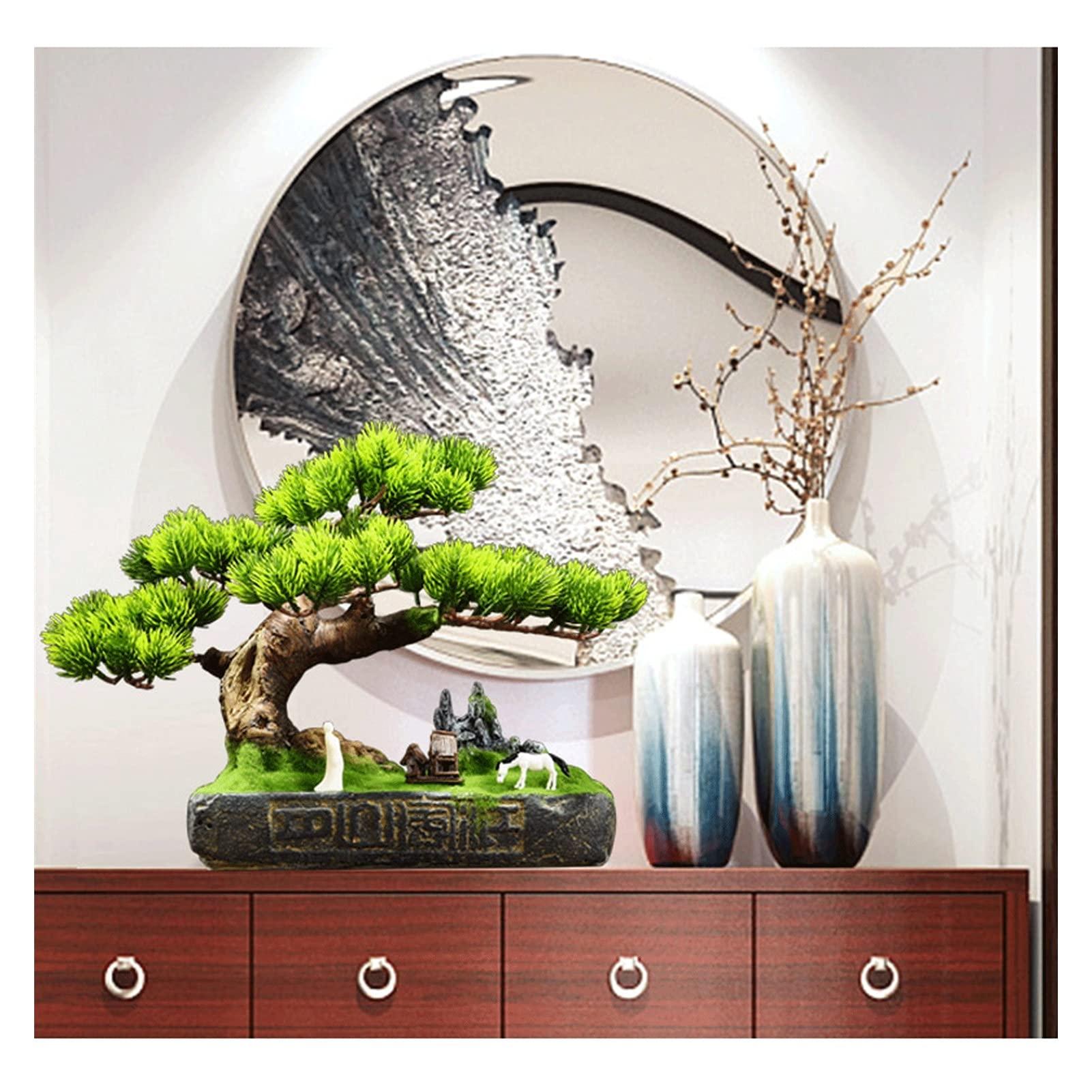 HASMI Fake Plants Artificial Bonsai Pine Tree Fake Plants Room Decor for Bedroom Aesthetic and Home Farmhouse Bathroom Decor, Height 11 Inchwith Cleaning Brush Bonsai Tree