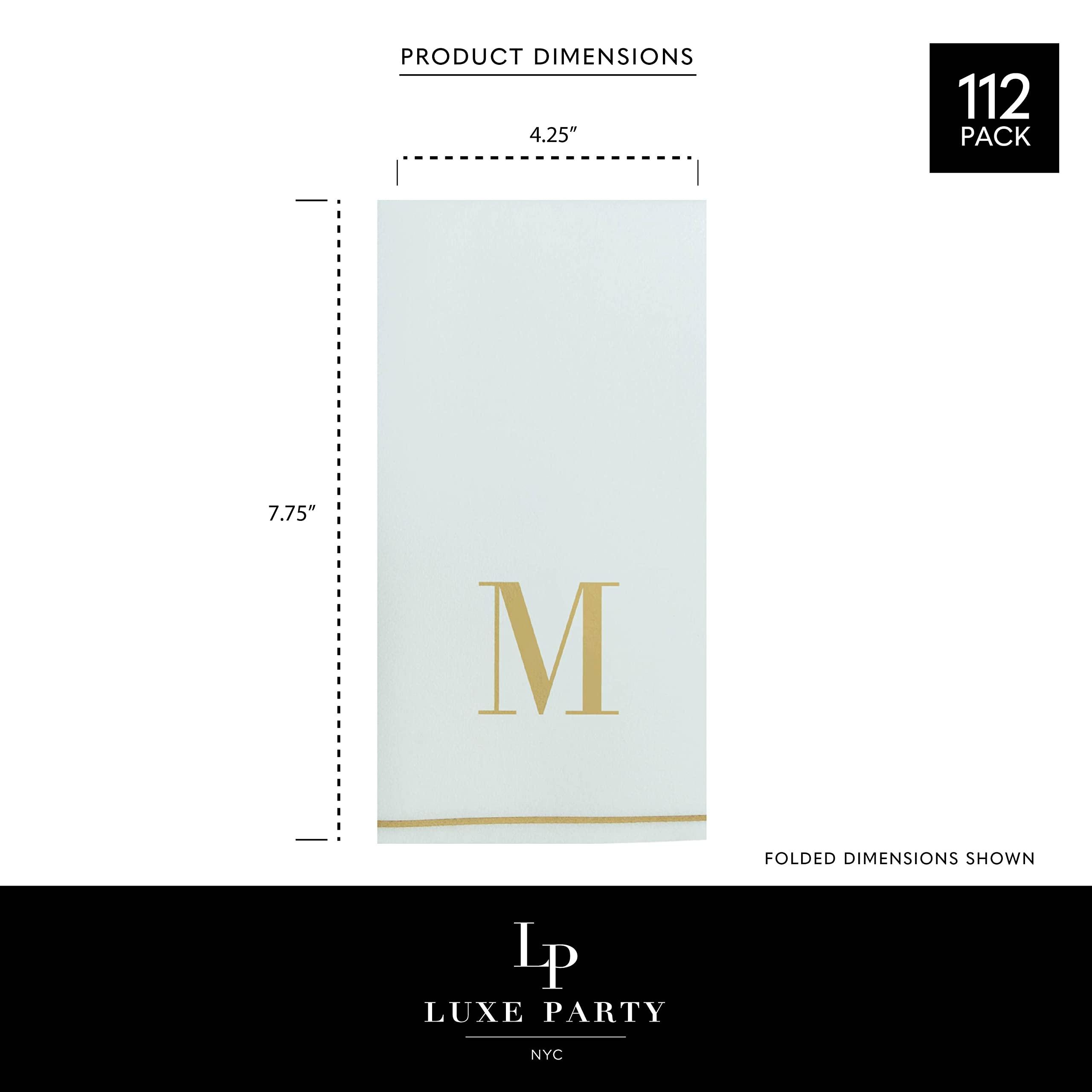 LUXE PARTY Luxe Party 112 Pack Monogram Napkins | Letter M Initial | Disposable | Premium Airlaid | Linen Feel | Decorative Table Setting | Guest Towel Napkin | White and Gold